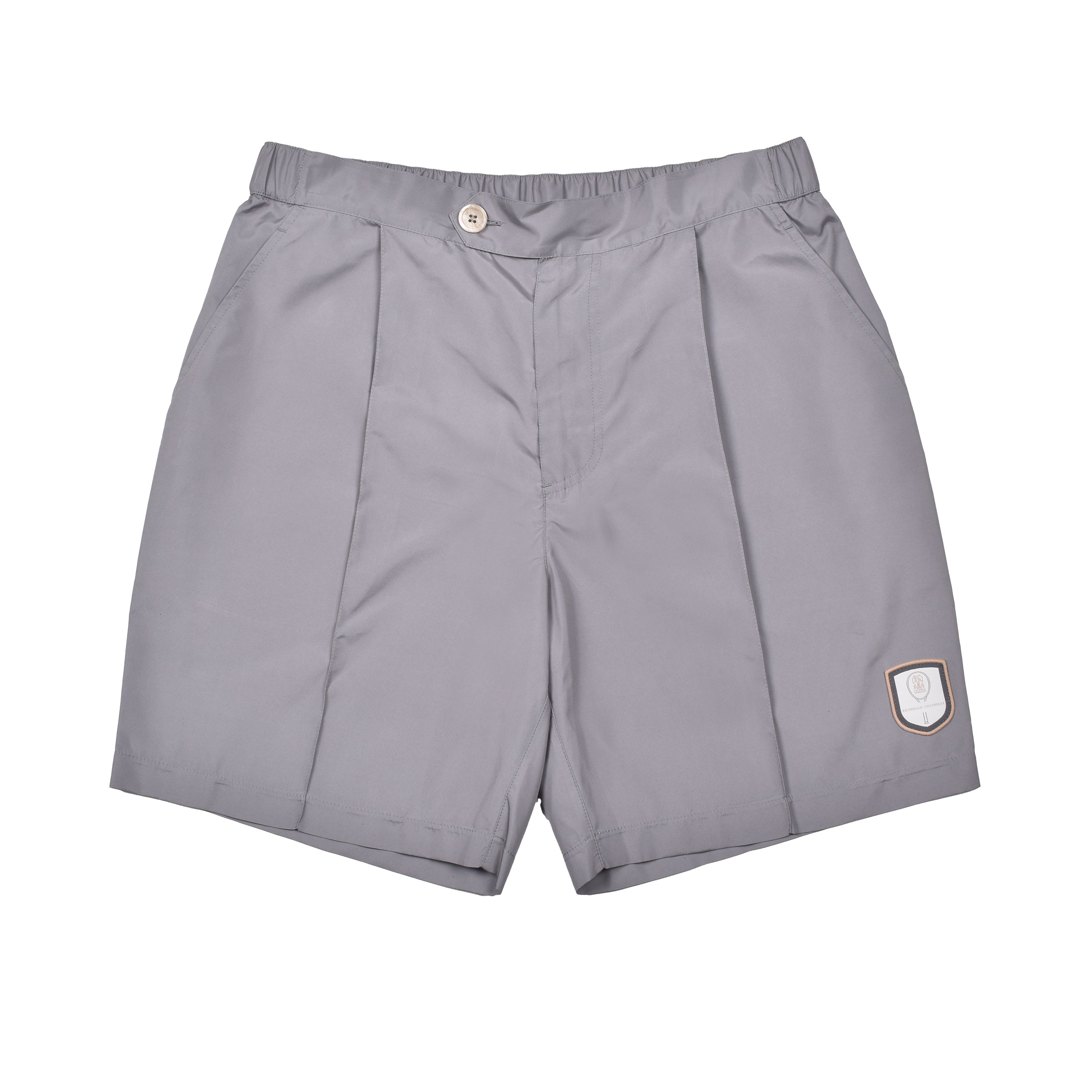BRUNELLO CUCINELLI MEN'S GRAY TAILORED SHORTS WITH LOGO PATCH