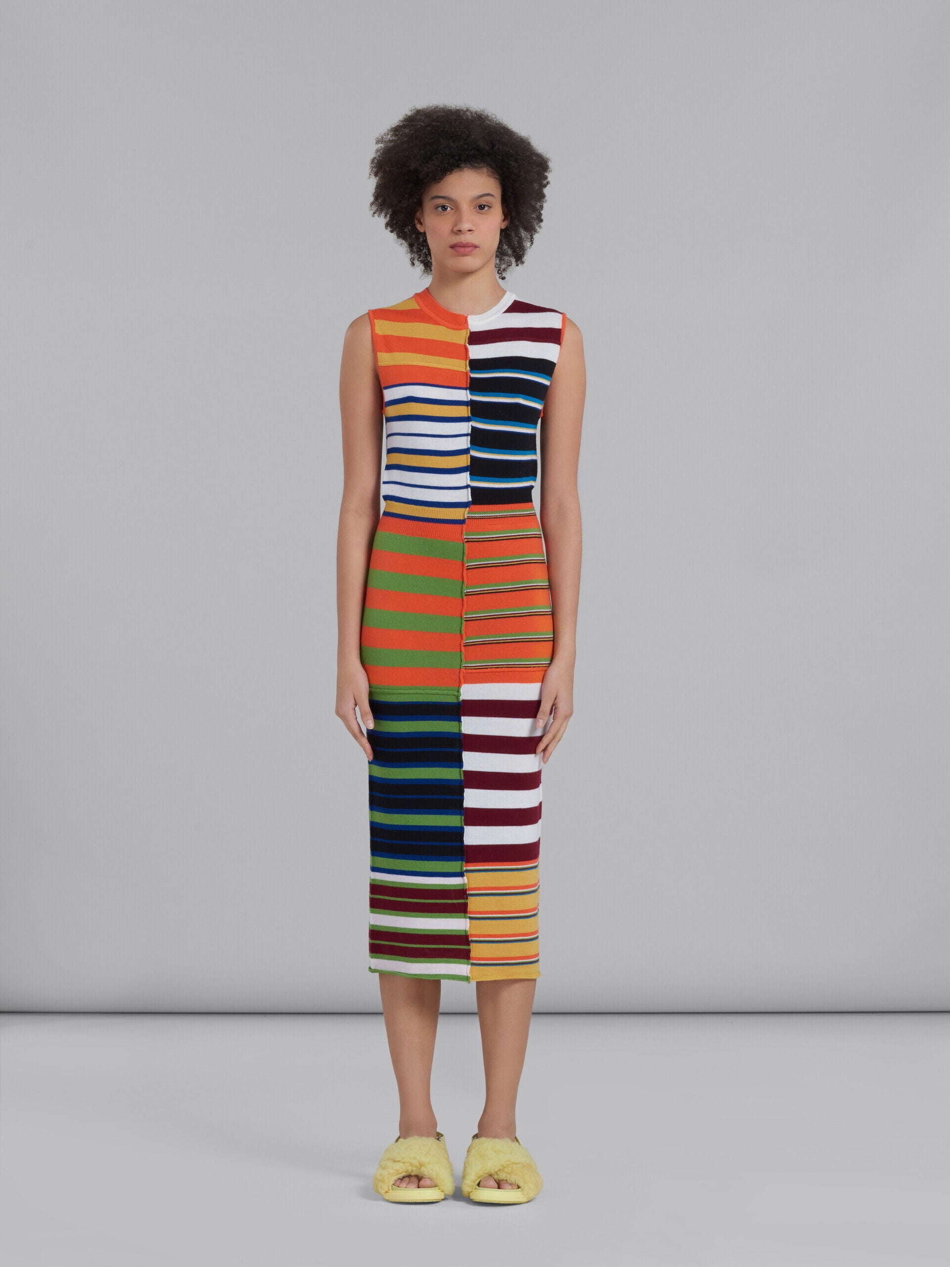 MARNI WOMEN'S MULTICOLOR STRIPED SLEEVELESS MIDI DRESS