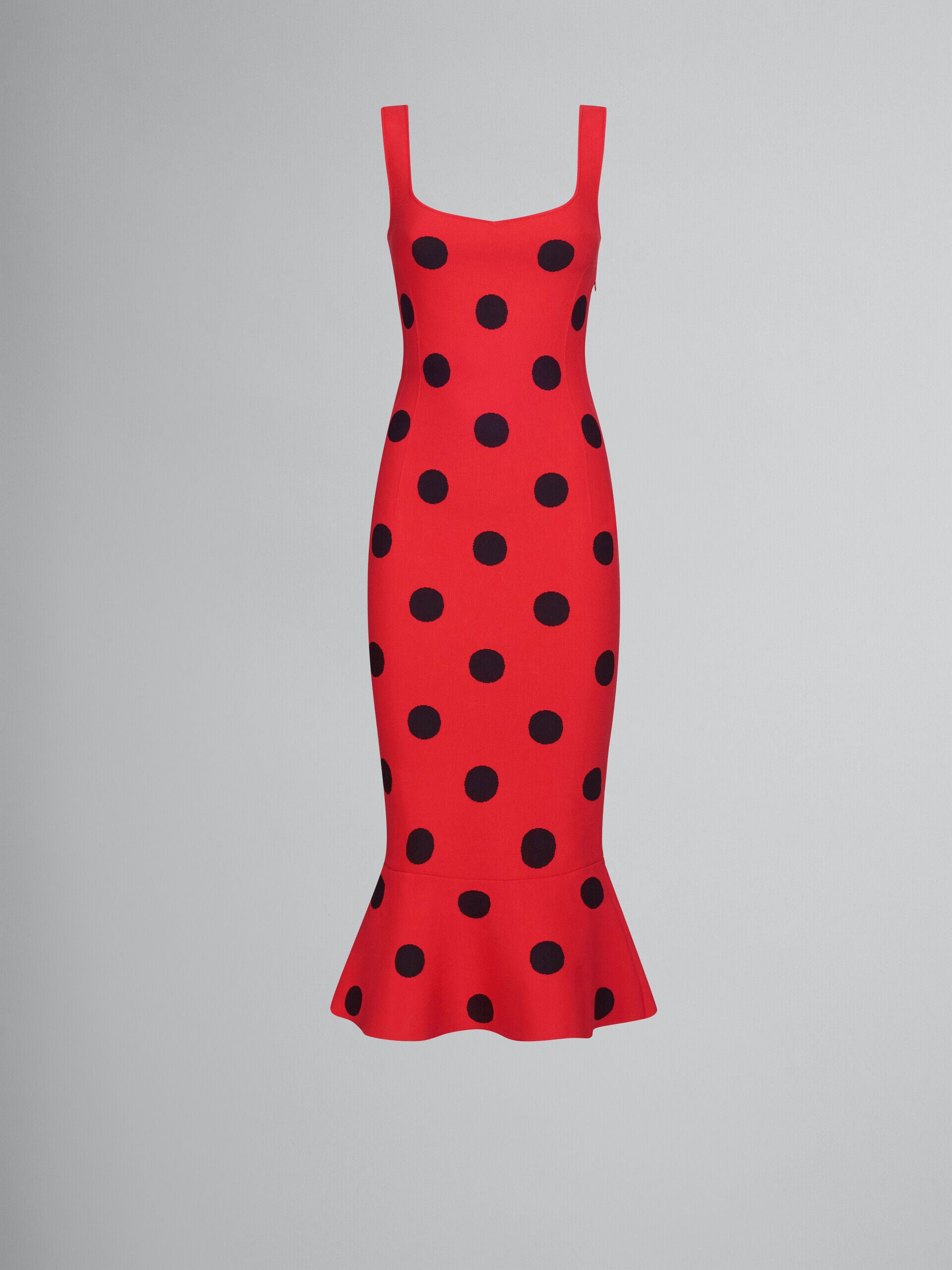 MARNI WOMEN'S RED POLKA DOT FLOUNCE DRESS