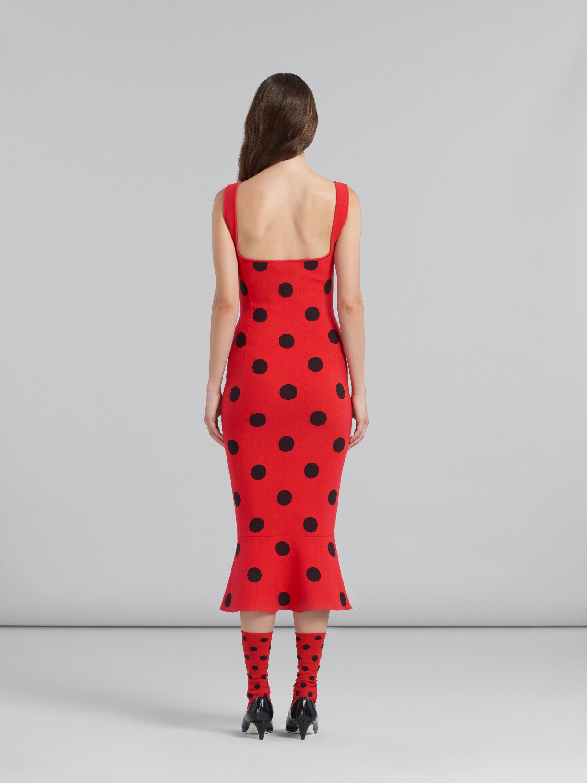 MARNI WOMEN'S RED POLKA DOT FLOUNCE DRESS