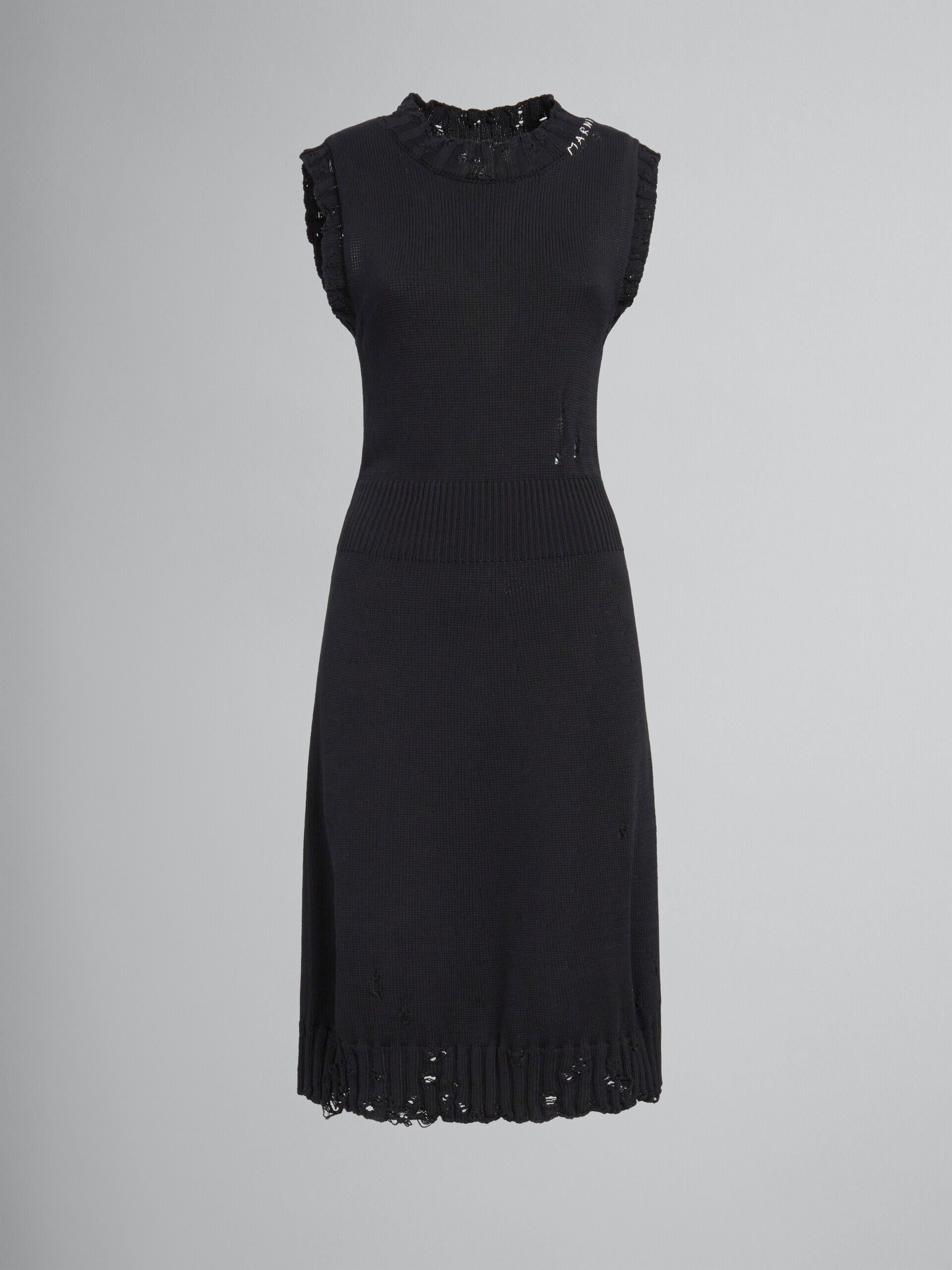 MARNI WOMEN'S BLACK SLEEVELESS KNIT DRESS WITH RUFFLES