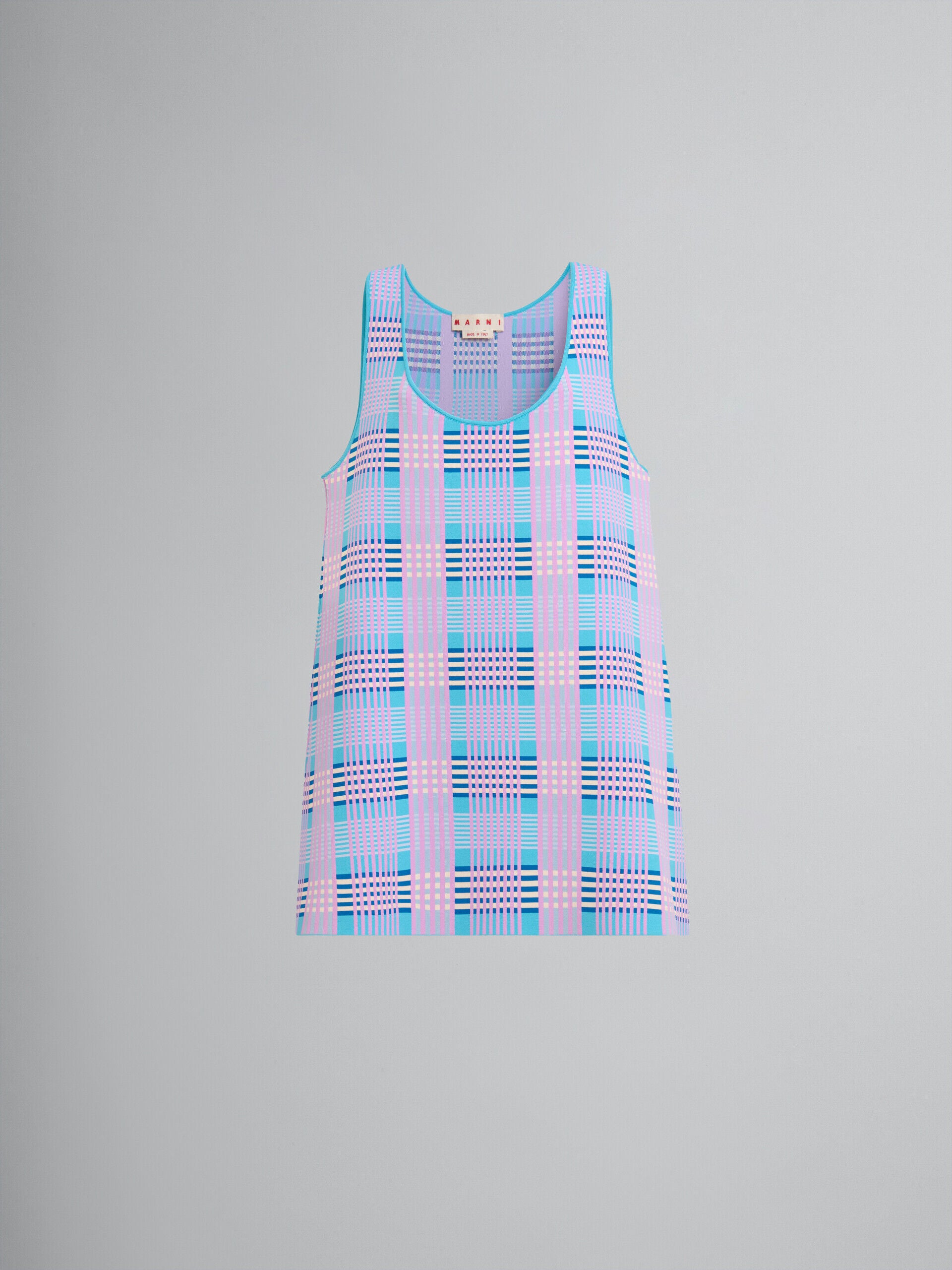 MARNI WOMEN'S PINK BLUE PLAID SLEEVELESS DRESS