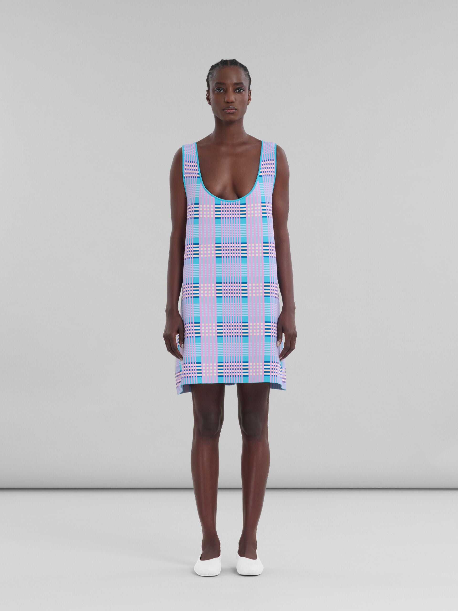 MARNI WOMEN'S PINK BLUE PLAID SLEEVELESS DRESS