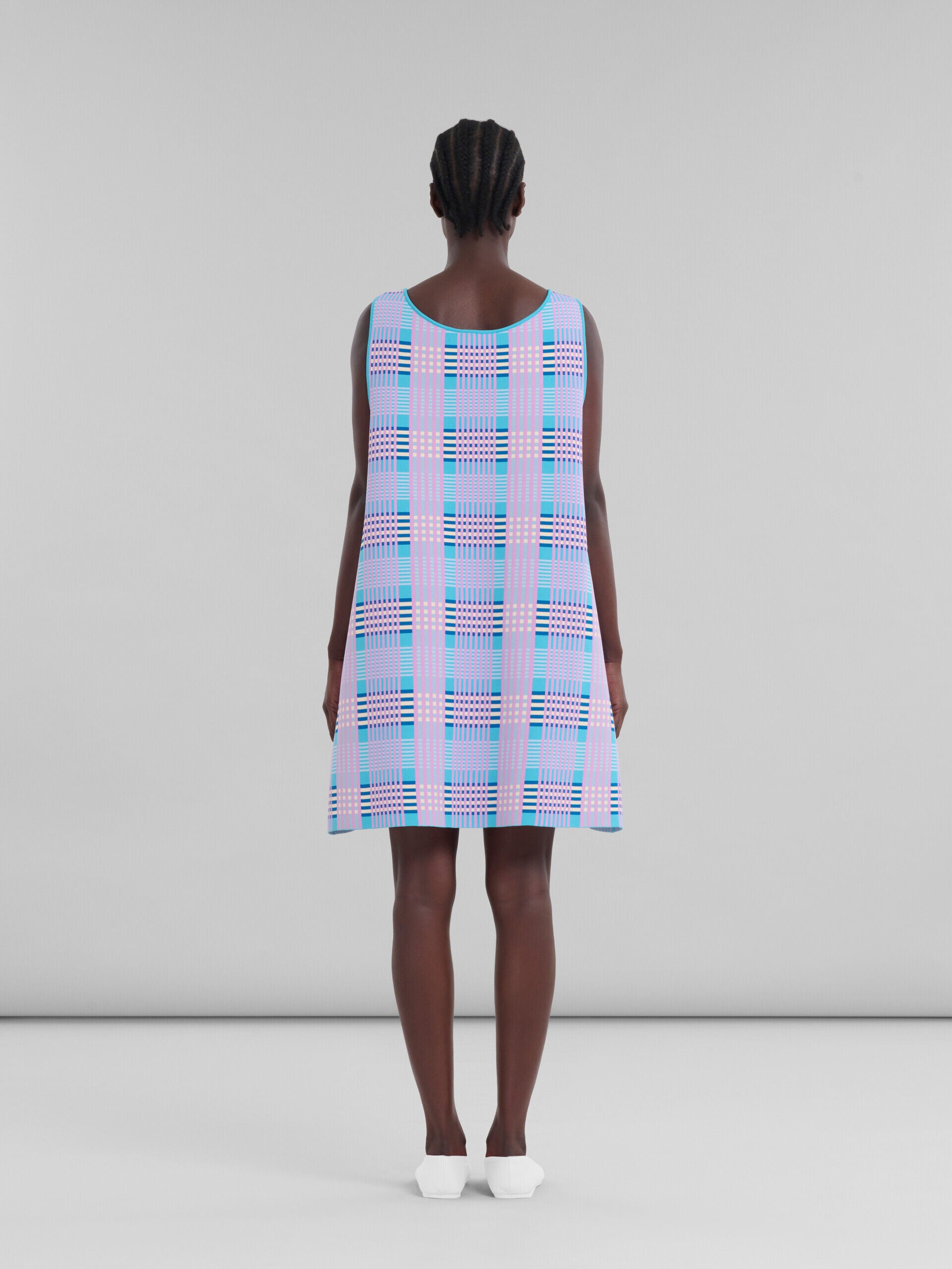 MARNI WOMEN'S PINK BLUE PLAID SLEEVELESS DRESS