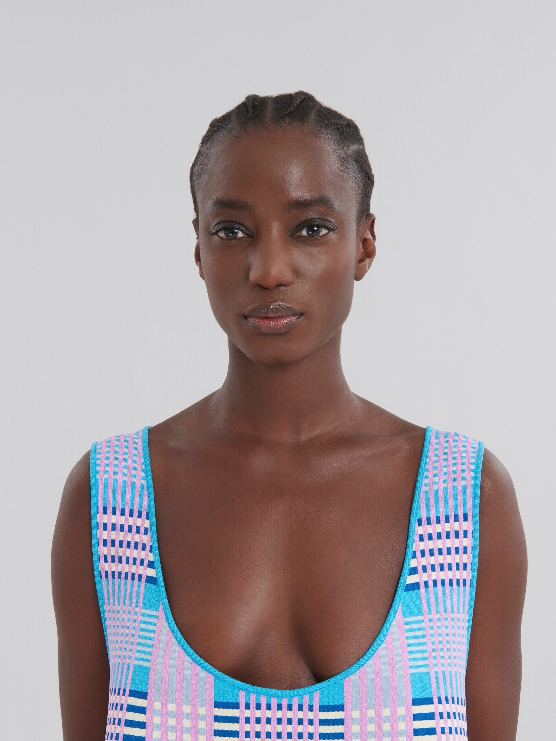 MARNI WOMEN'S PINK BLUE PLAID SLEEVELESS DRESS