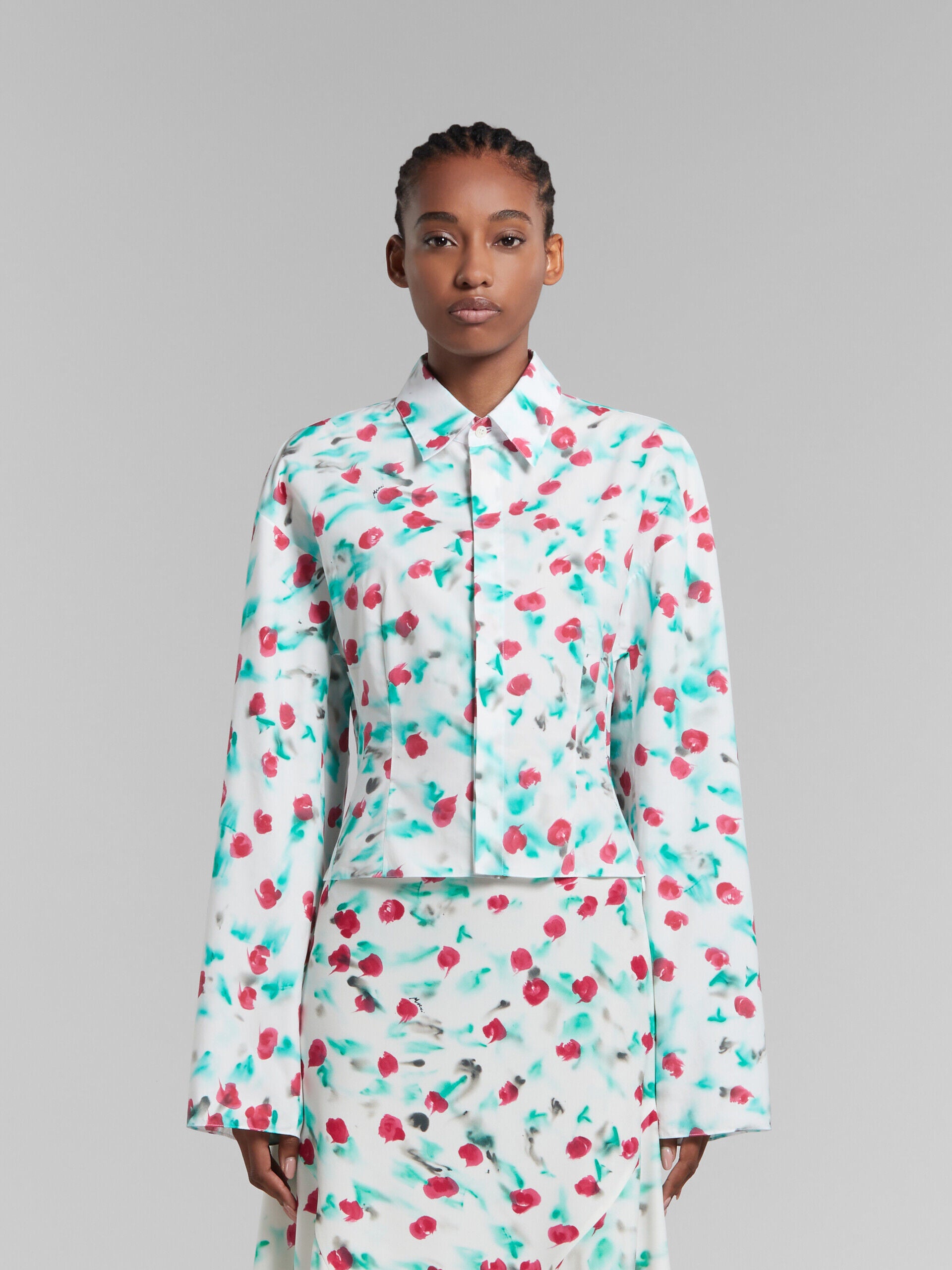 MARNI WOMEN'S FLORAL PRINT CROPPED BUTTON-UP SHIRT