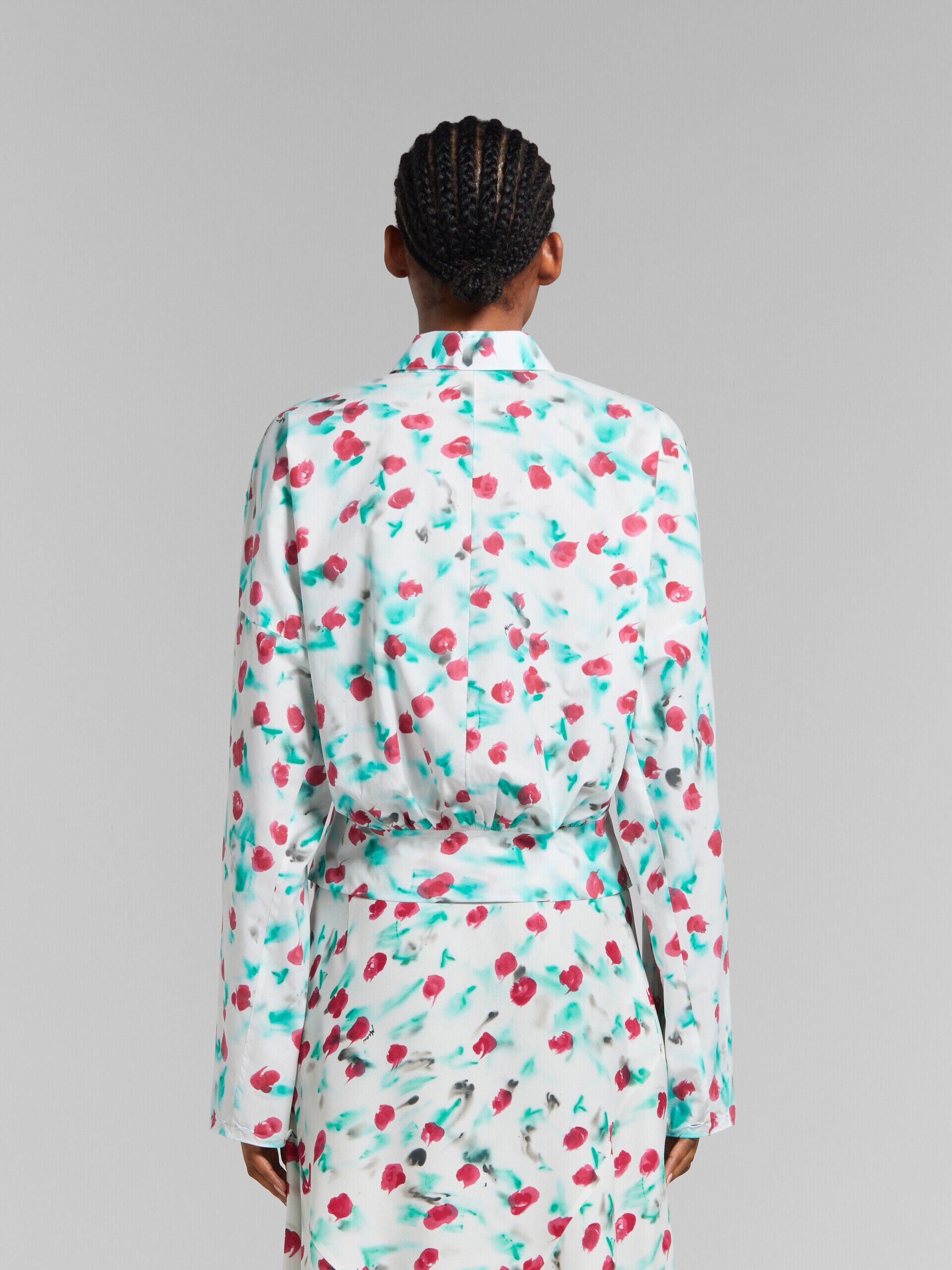 MARNI WOMEN'S FLORAL PRINT CROPPED BUTTON-UP SHIRT
