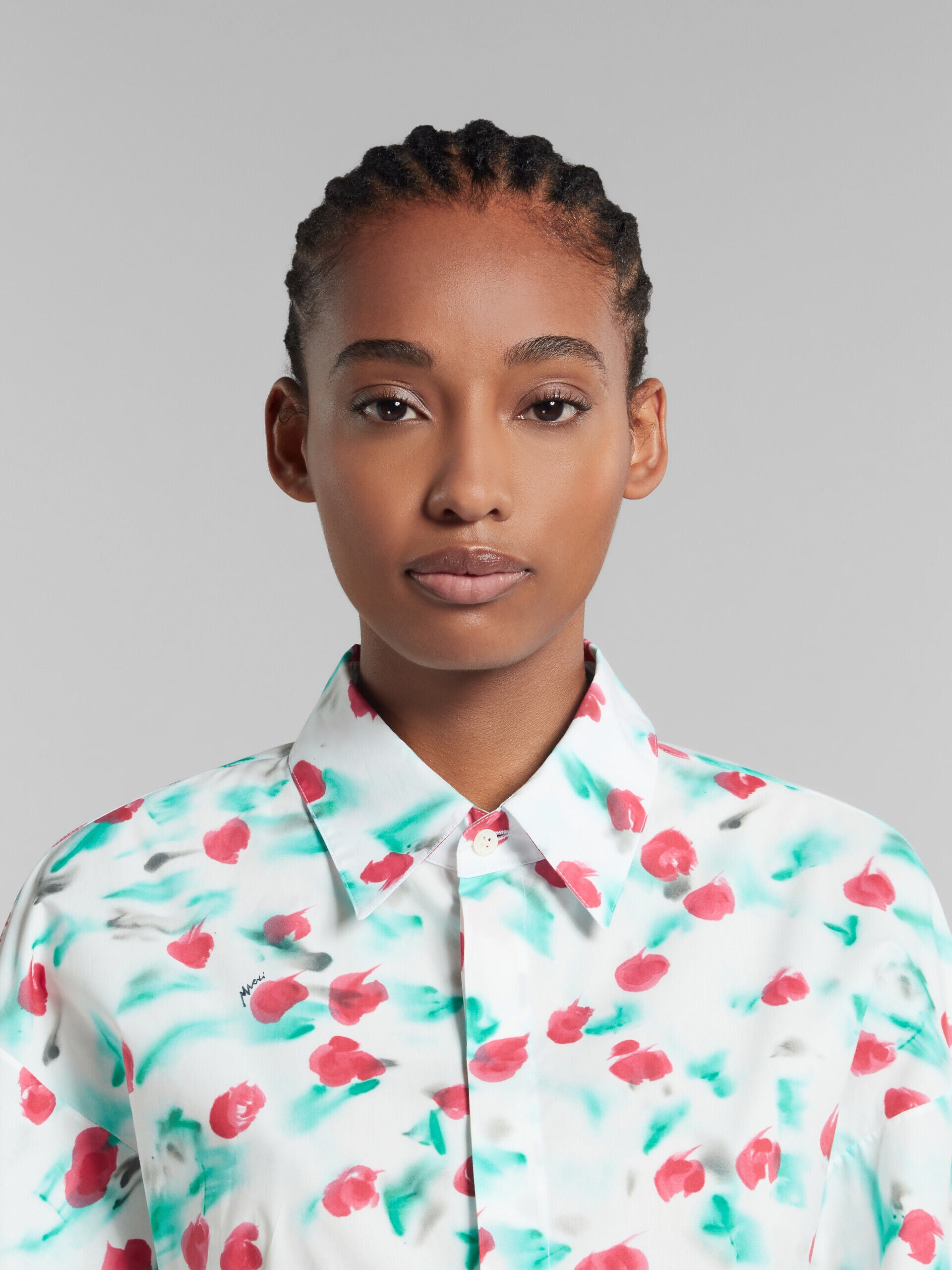 MARNI WOMEN'S FLORAL PRINT CROPPED BUTTON-UP SHIRT