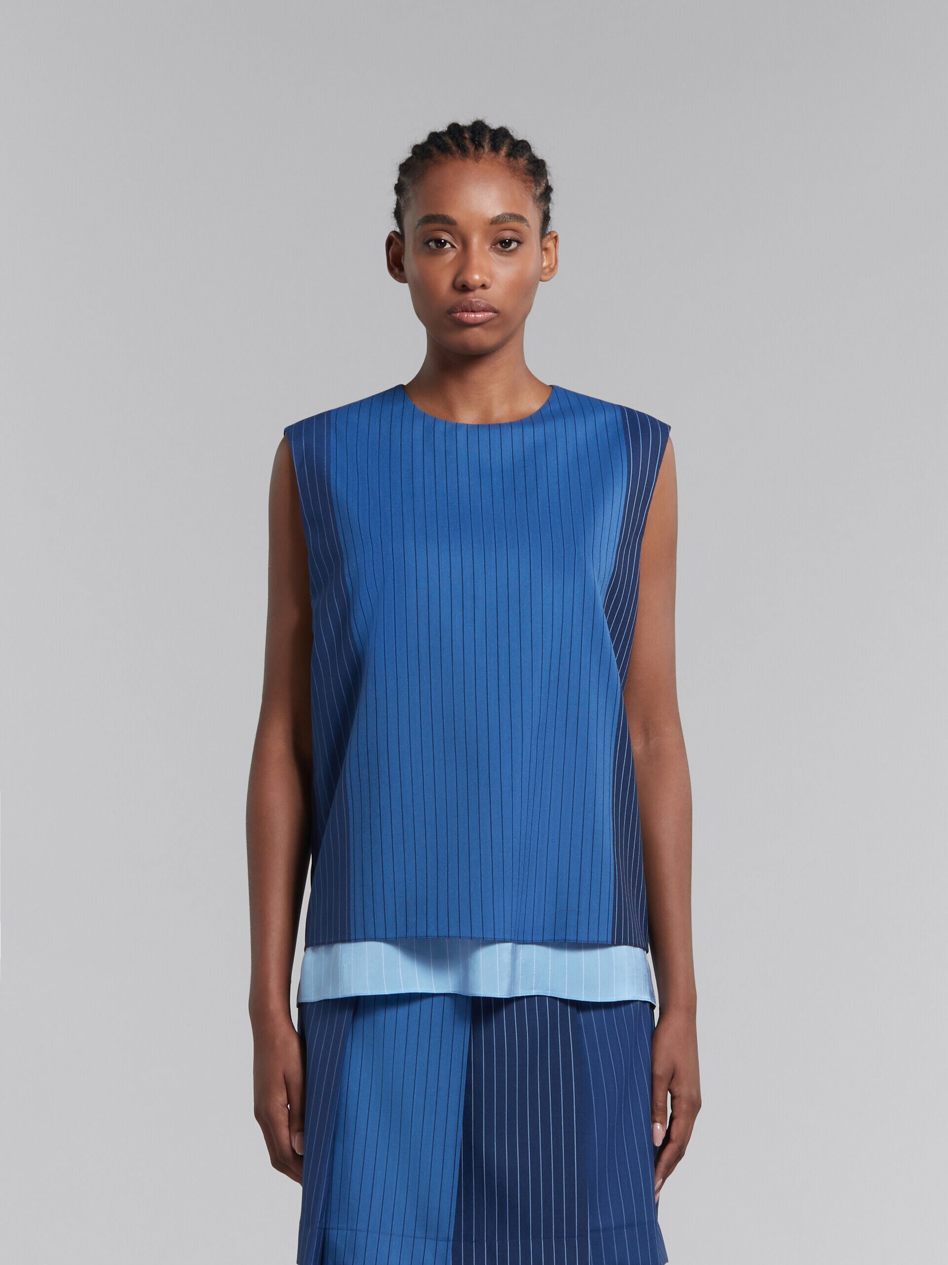 MARNI WOMEN'S BLUE PINSTRIPE SLEEVELESS TOP