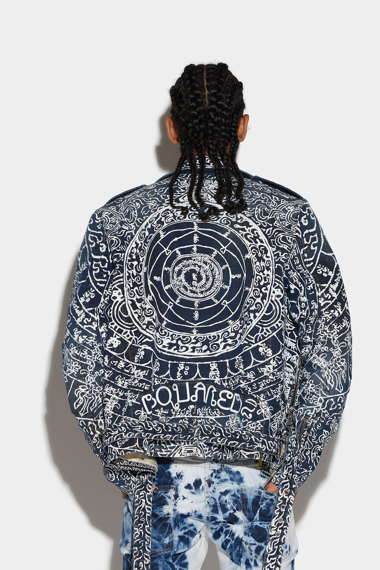 DSQUARED2 MEN'S NAVY PATTERNED BIKER JACKET