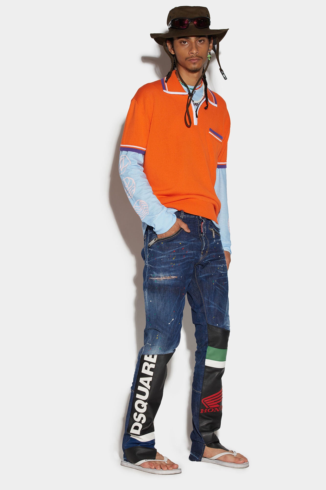 DSQUARED2 MEN'S NAVY DISTRESSED JEANS WITH PATCHES