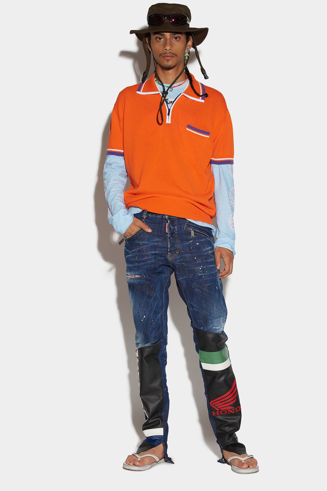 DSQUARED2 MEN'S NAVY DISTRESSED JEANS WITH PATCHES