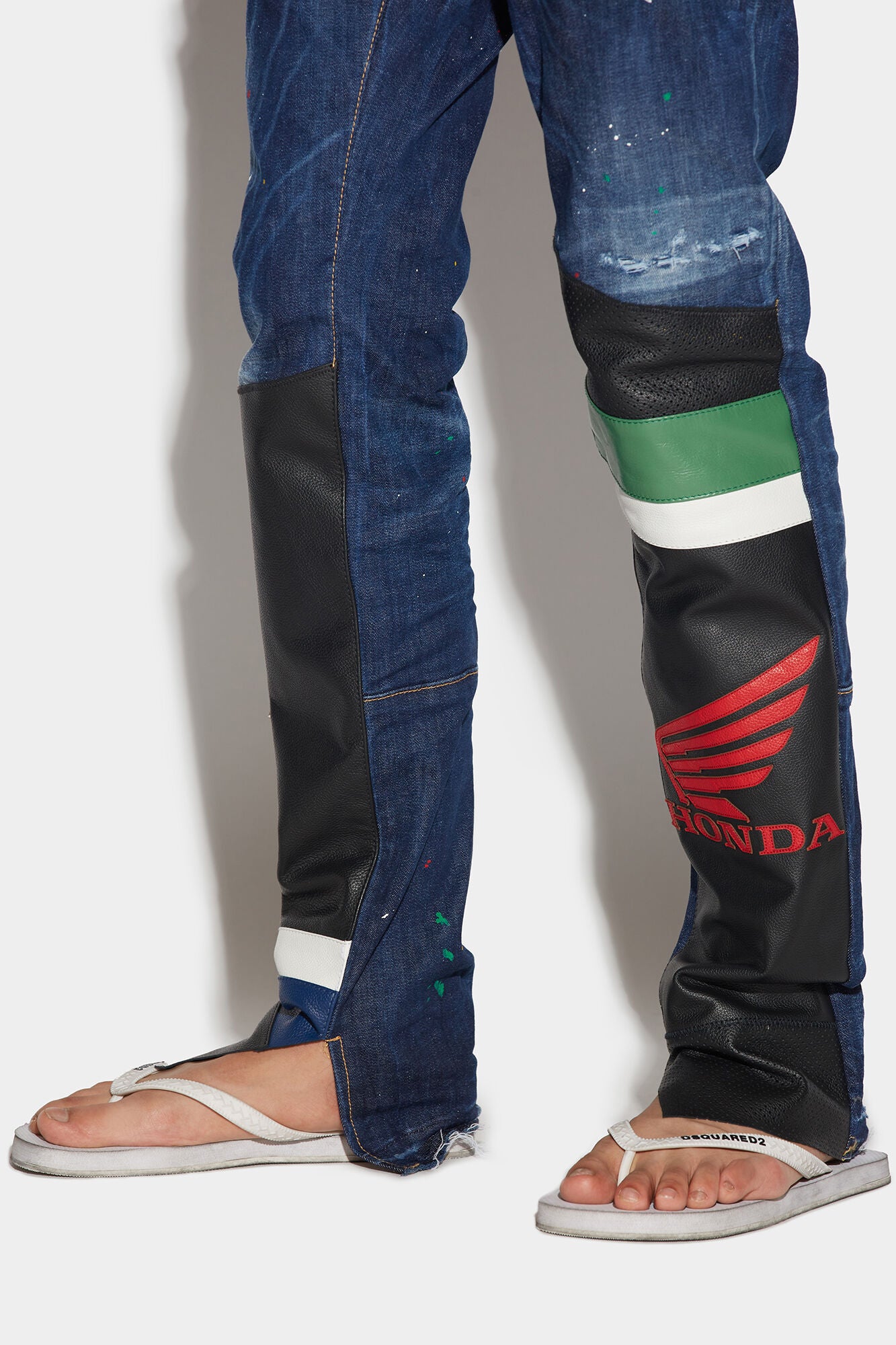 DSQUARED2 MEN'S NAVY DISTRESSED JEANS WITH PATCHES