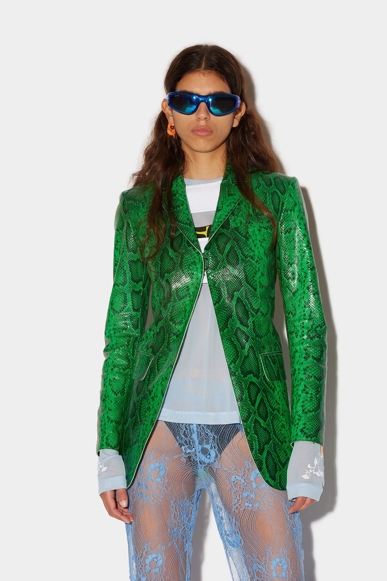 DSQUARED2 WOMEN'S GREEN SNAKESKIN-PATTERNED TAILORED JACKET