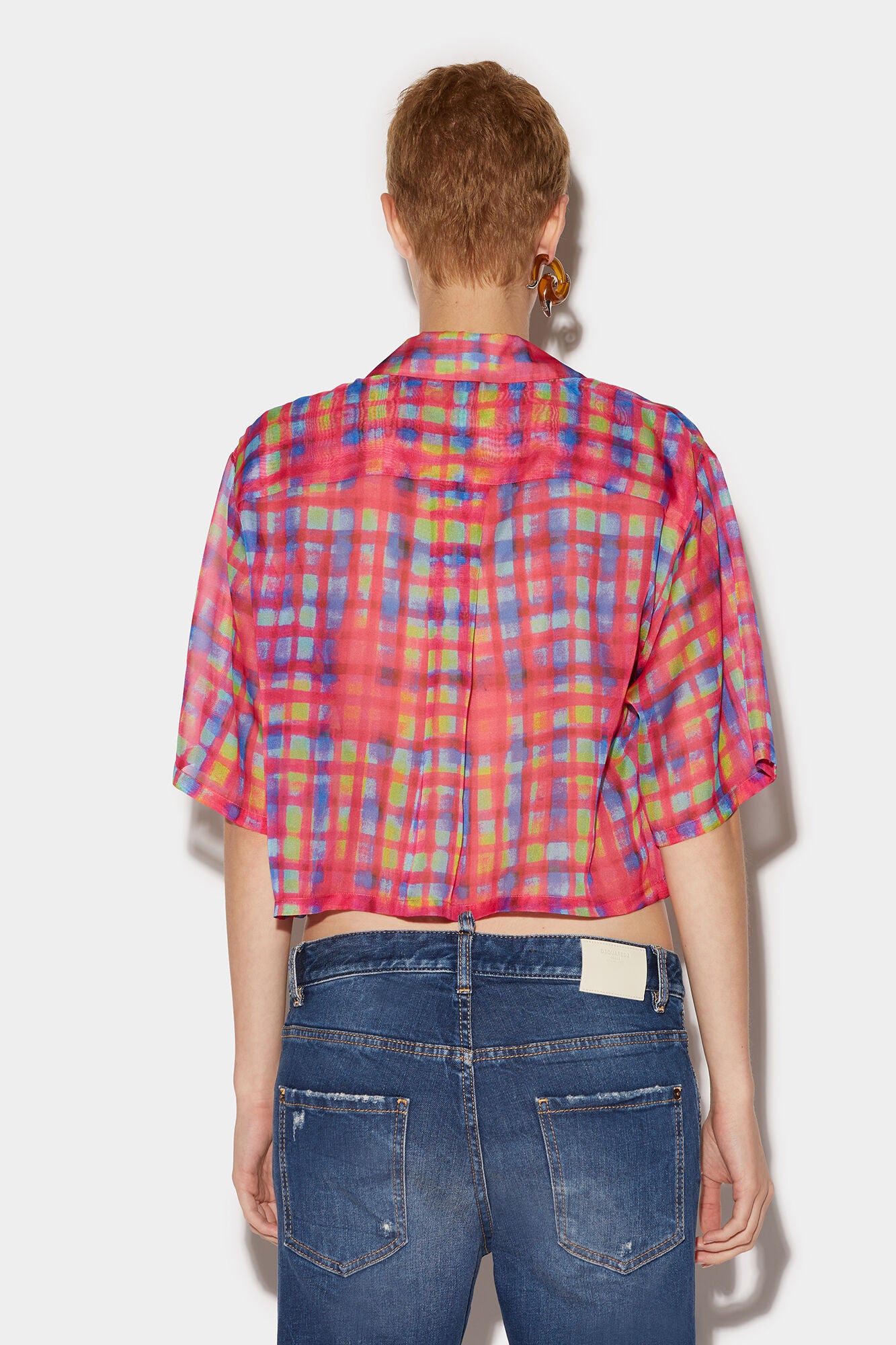 DSQUARED2 WOMEN'S MULTICOLOR PLAID CROPPED SHIRT