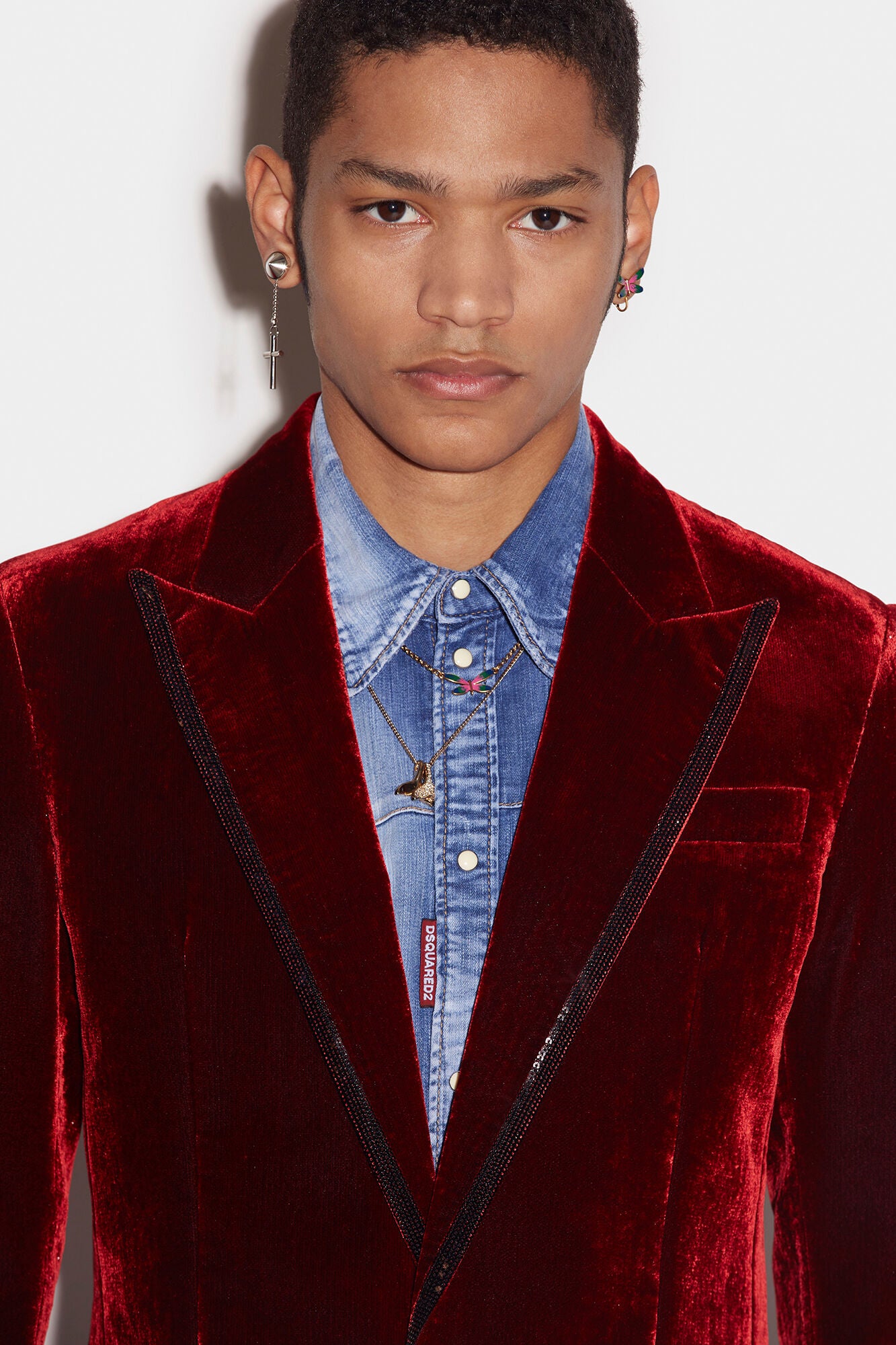 DSQUARED2 MEN'S BURGUNDY VELVET BLAZER WITH TRIM