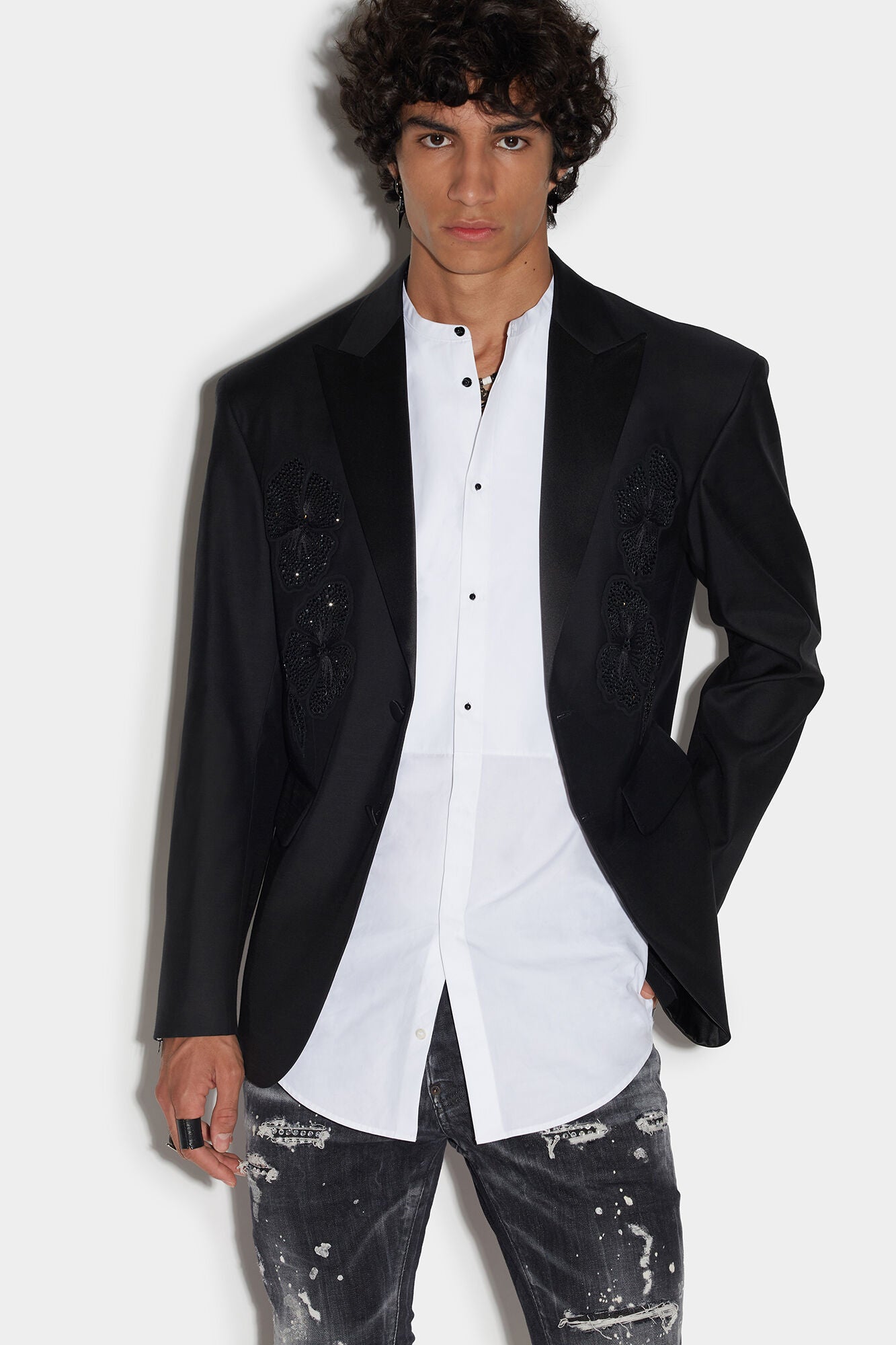 DSQUARED2 MEN'S BLACK TAILORED JACKET WITH EMBELLISHMENTS