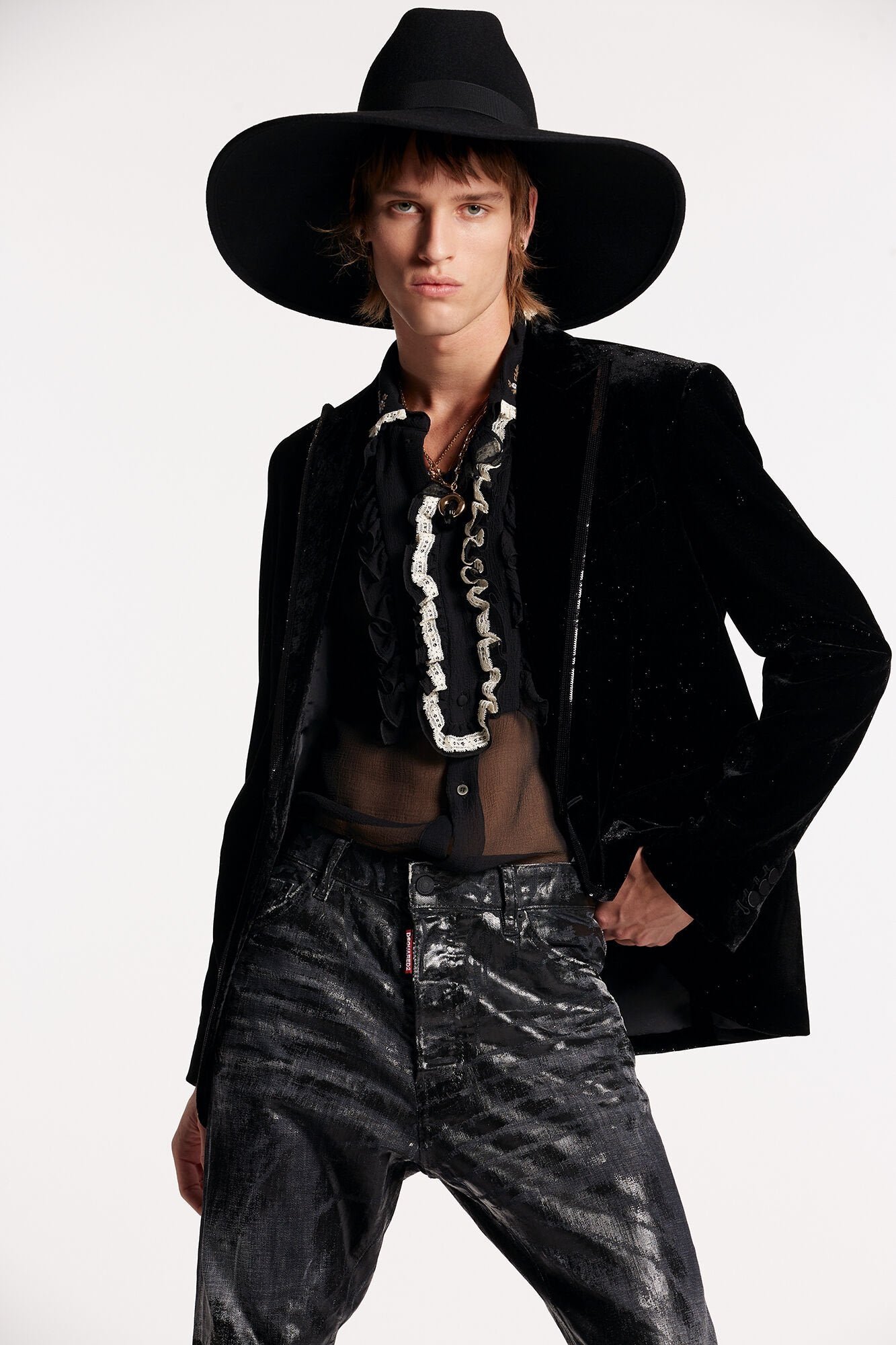 DSQUARED2 MEN'S BLACK VELVET TAILORED JACKET