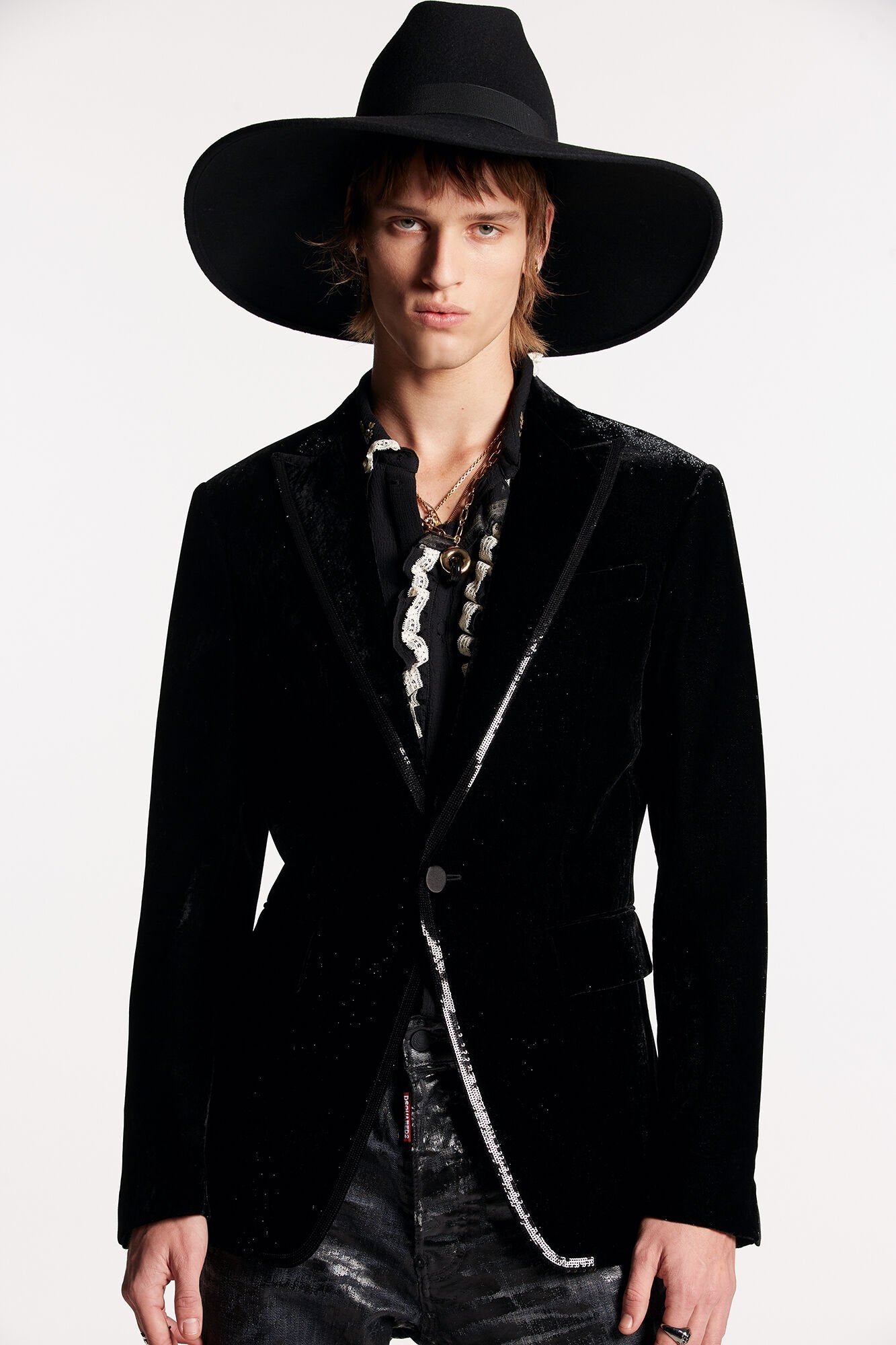 DSQUARED2 MEN'S BLACK VELVET TAILORED JACKET