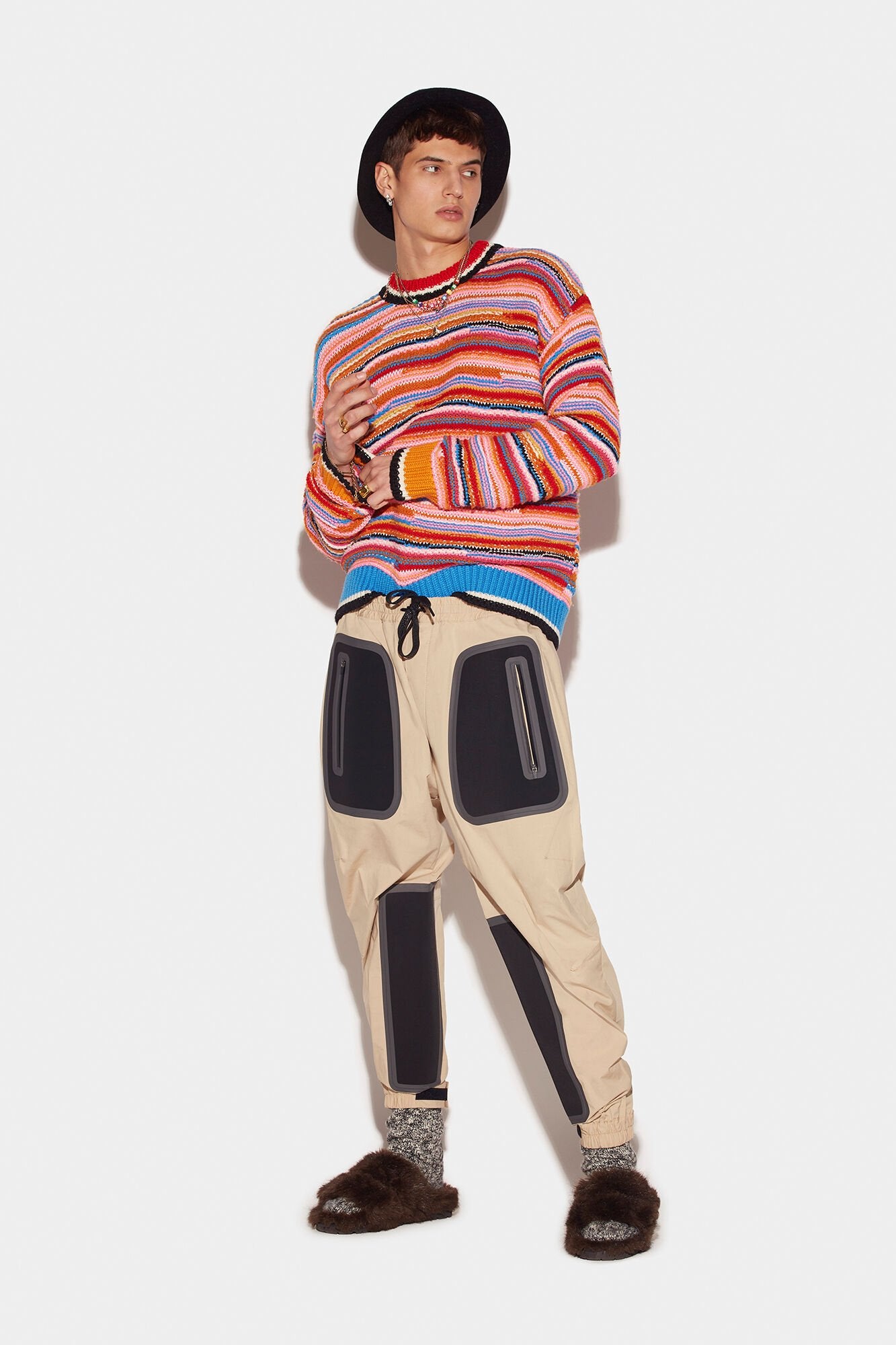 DSQUARED2 MEN'S BEIGE TROUSERS WITH BLACK PANELS