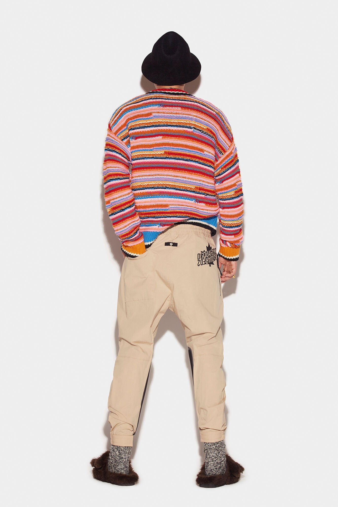 DSQUARED2 MEN'S BEIGE TROUSERS WITH BLACK PANELS