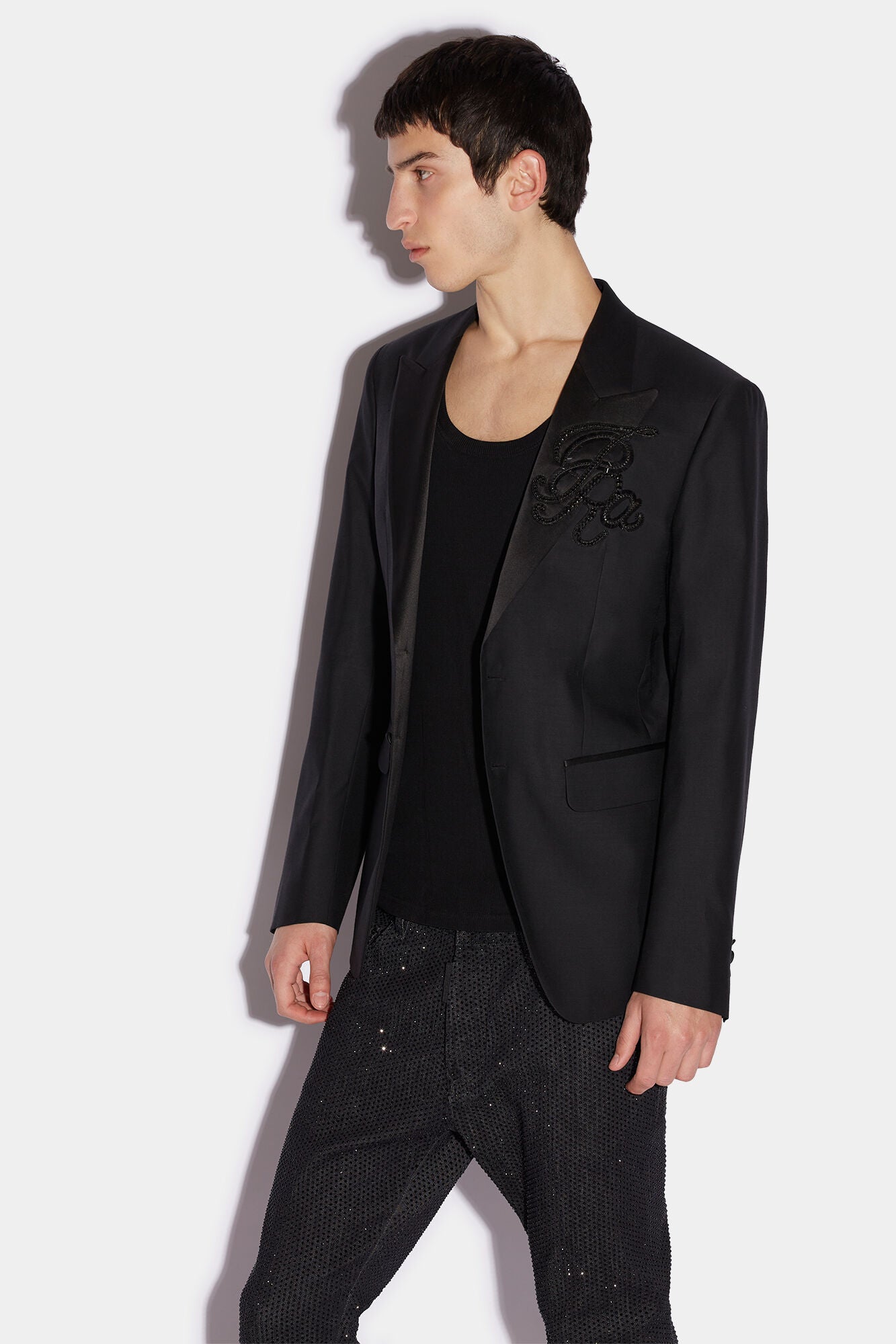 DSQUARED2 MEN'S BLACK TAILORED JACKET WITH EMBELLISHMENT
