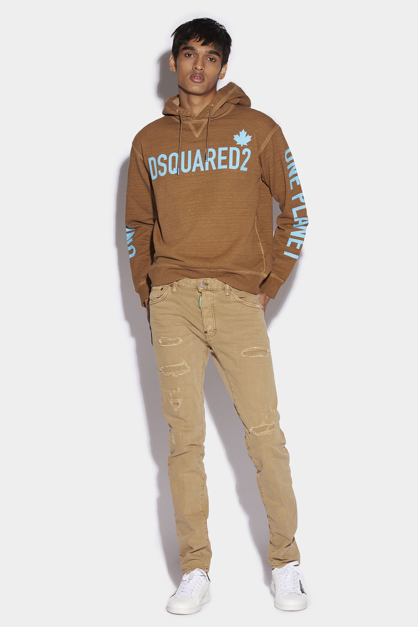 DSQUARED2 MEN'S BEIGE DISTRESSED SLIM TROUSERS
