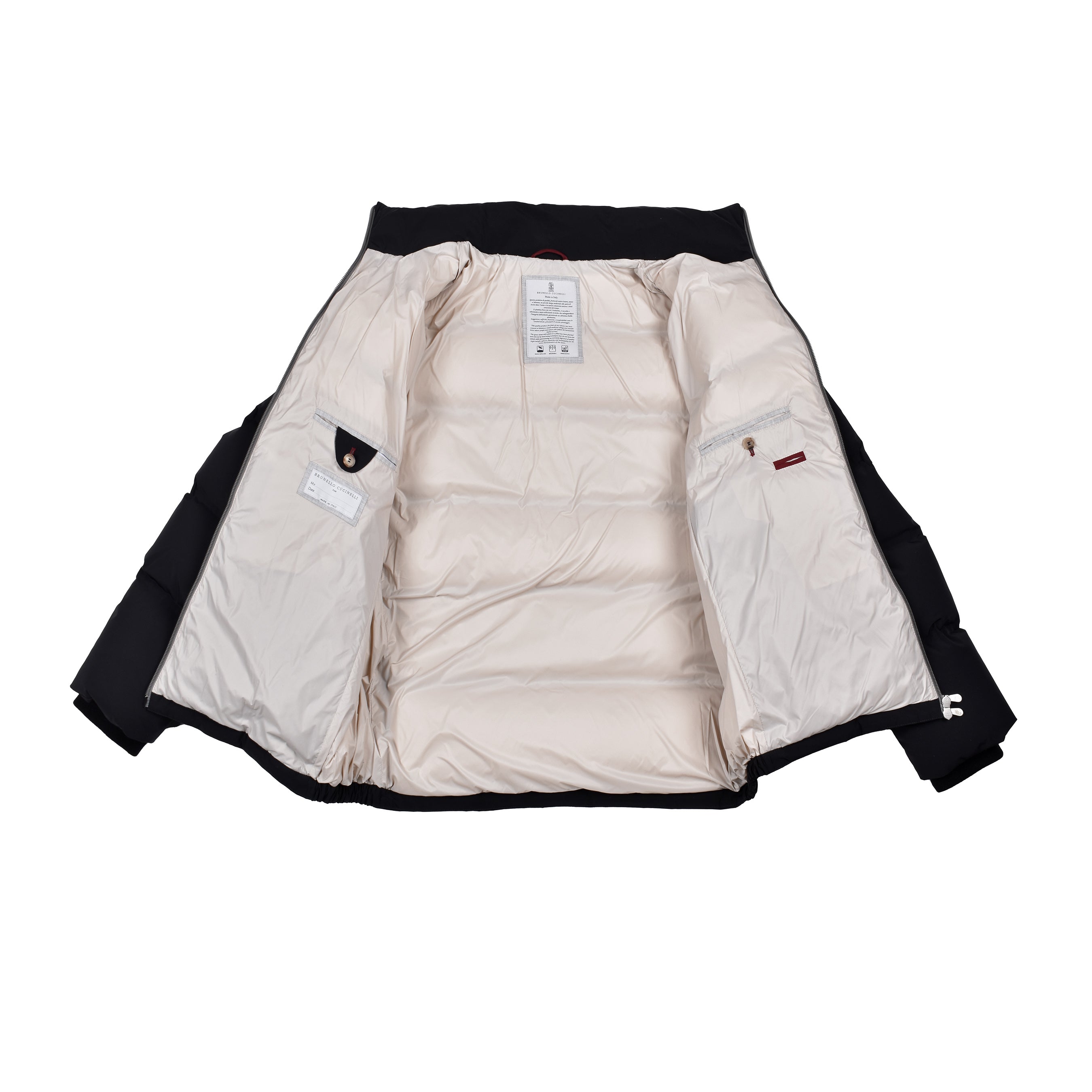 BRUNELLO CUCINELLI MEN'S JET BLACK QUILTED DOWN BOMBER JACKET