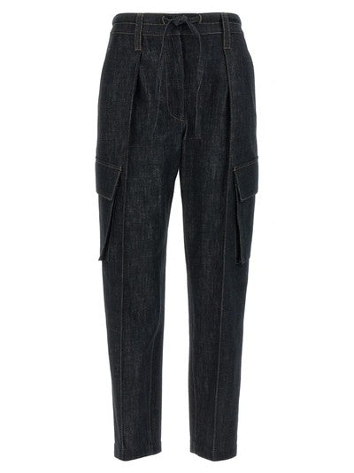 BRUNELLO CUCINELLI WOMEN'S BLACK DENIM CARGO TROUSERS