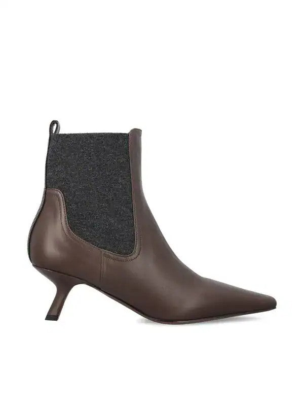 BRUNELLO CUCINELLI WOMEN'S BROWN WOOL-LINED LEATHER CHELSEA BOOTS