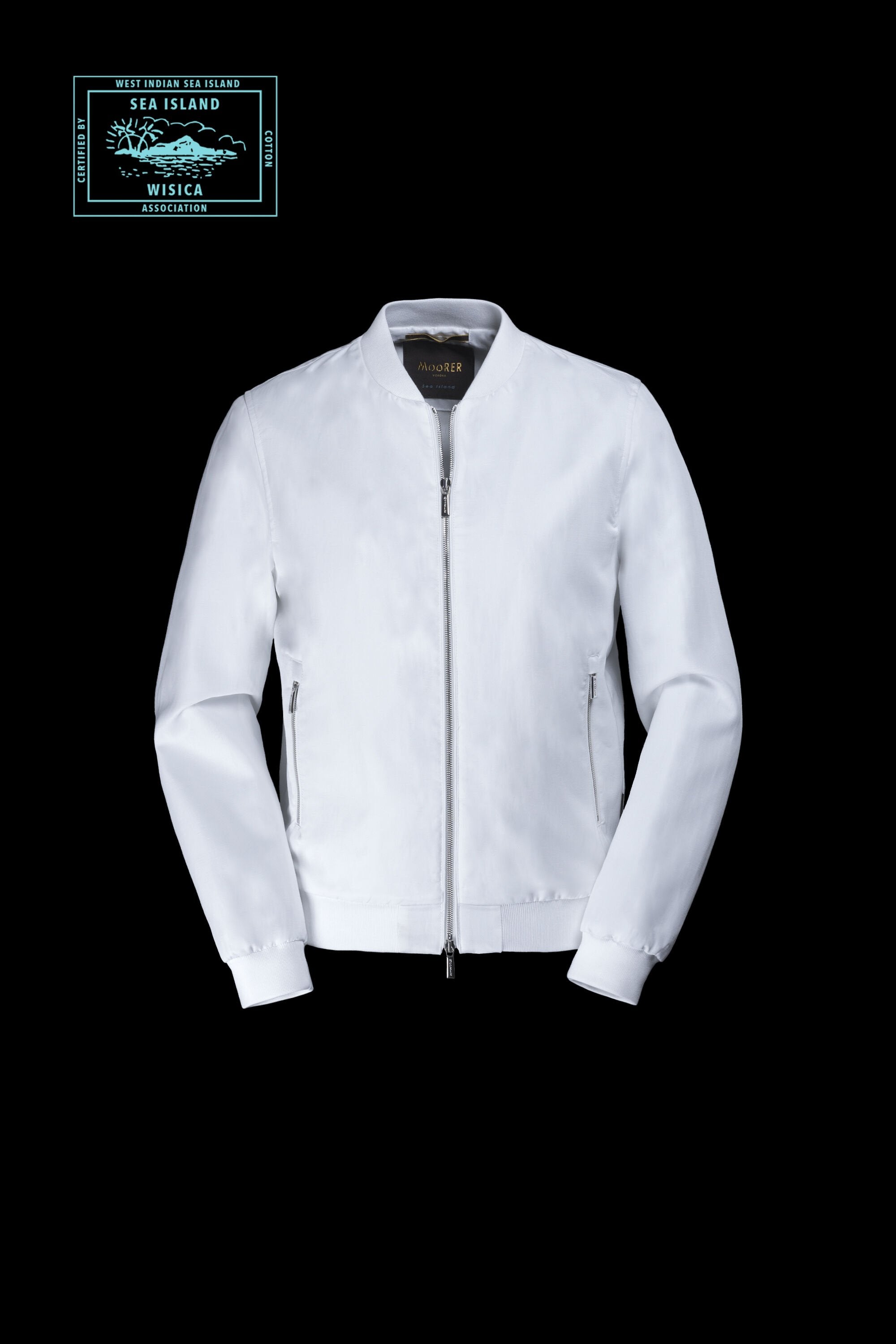 MOORER MEN'S WHITE BOMBER JACKET WITH ZIPPER