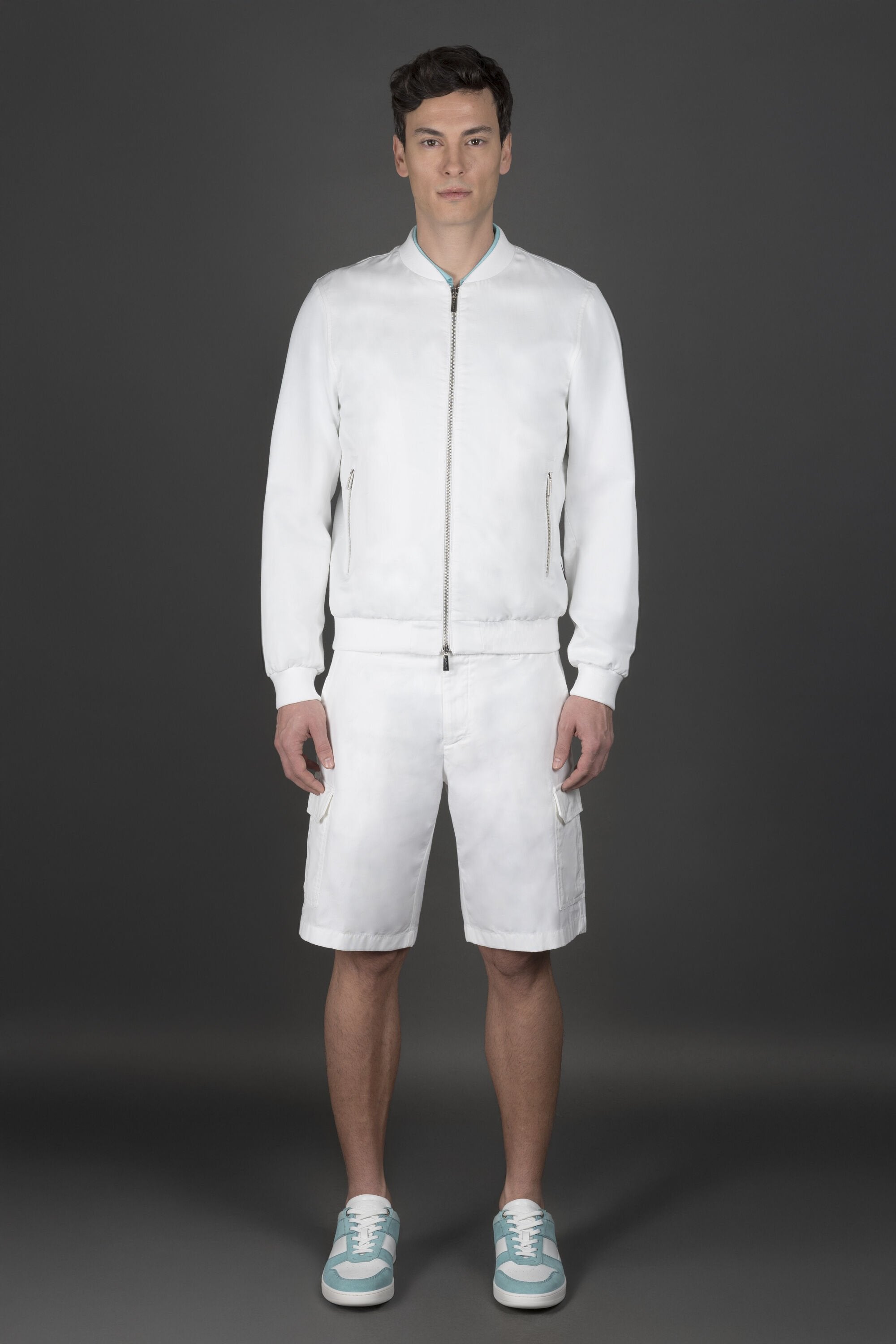 MOORER MEN'S WHITE BOMBER JACKET WITH ZIPPER
