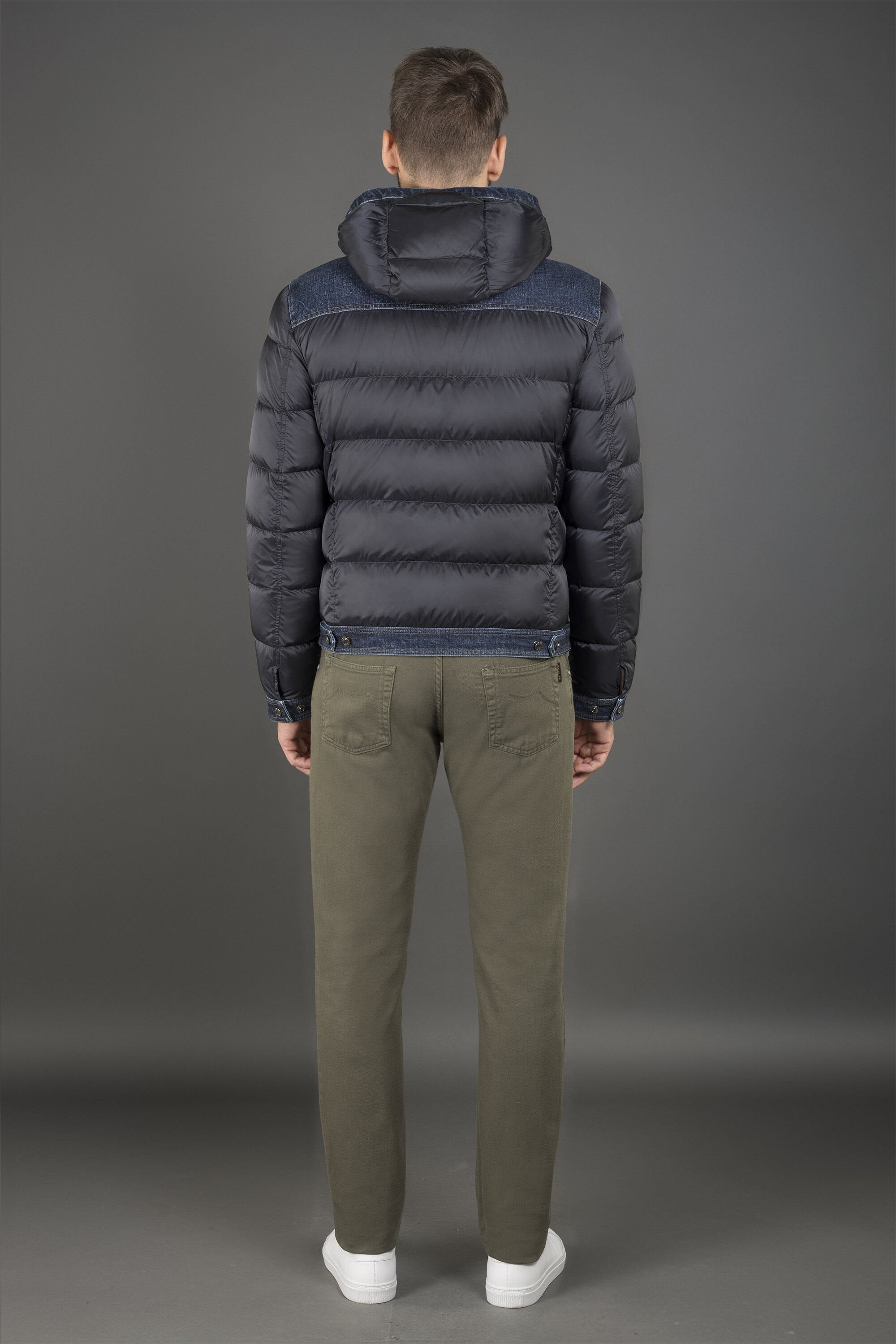 MOORER MEN'S BLUE QUILTED JACKET WITH DENIM ACCENTS