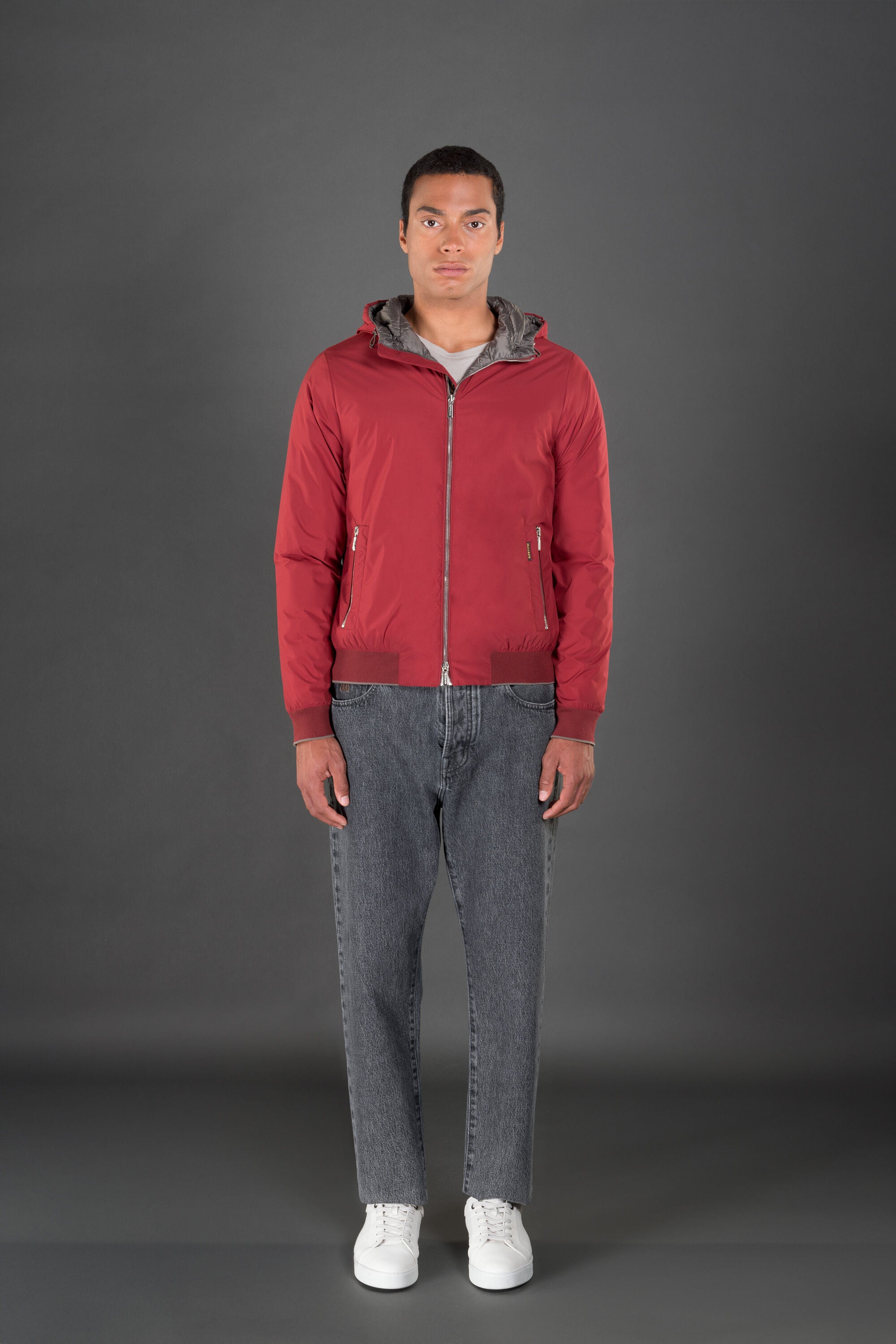 MOORER MEN'S RED HOODED ZIP JACKET