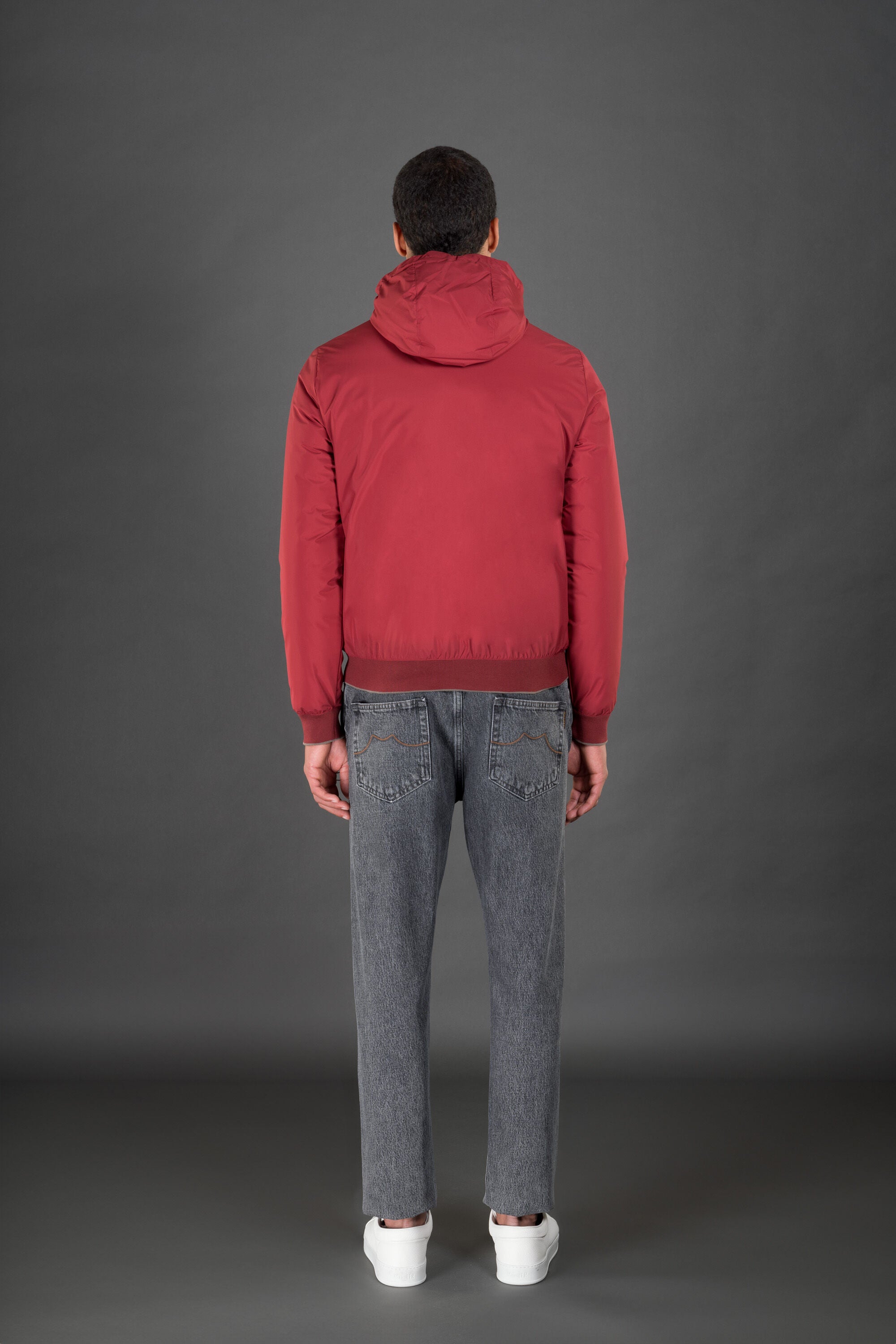 MOORER MEN'S RED HOODED ZIP JACKET