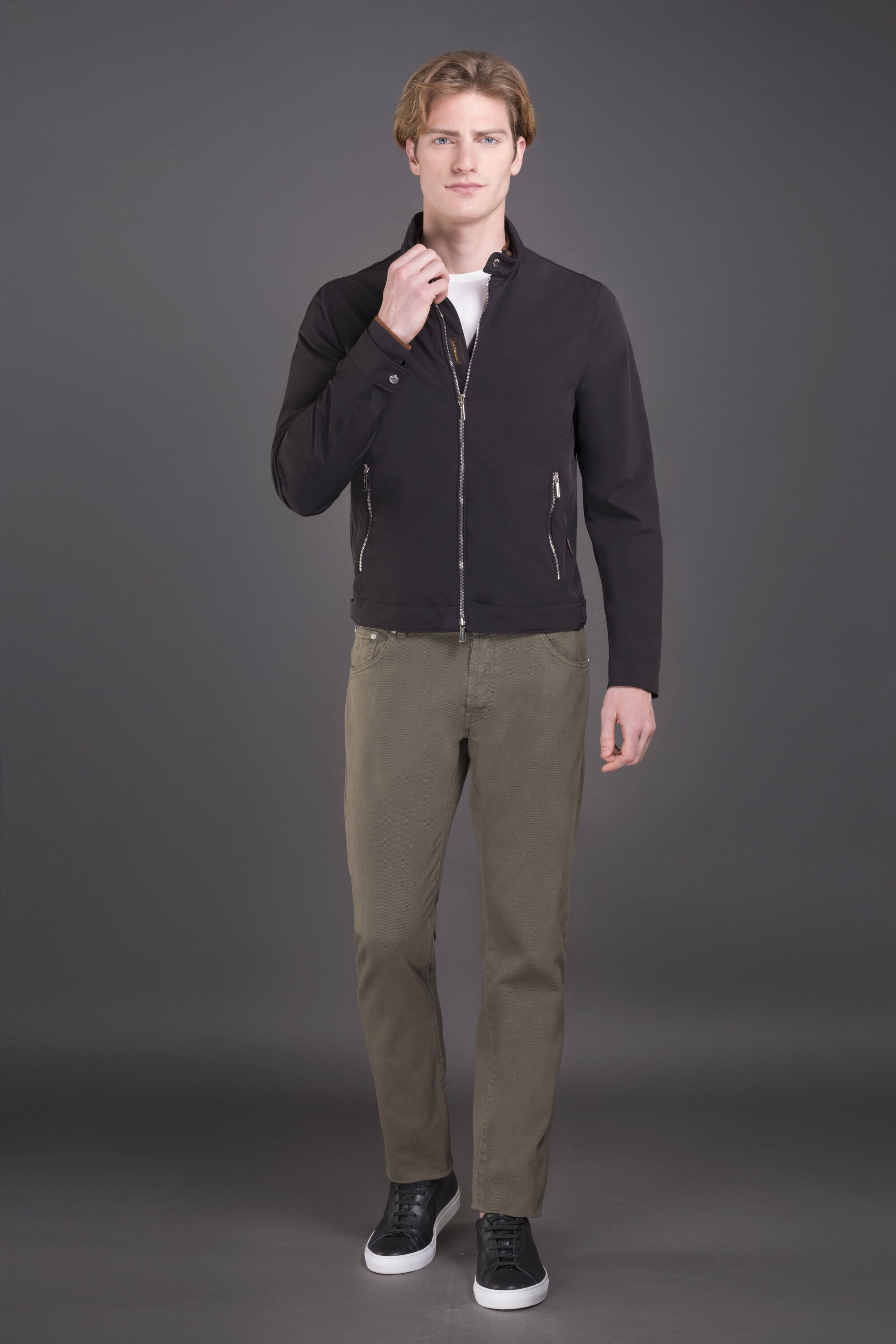 MOORER MEN'S BLACK ZIP-UP JACKET WITH POCKETS