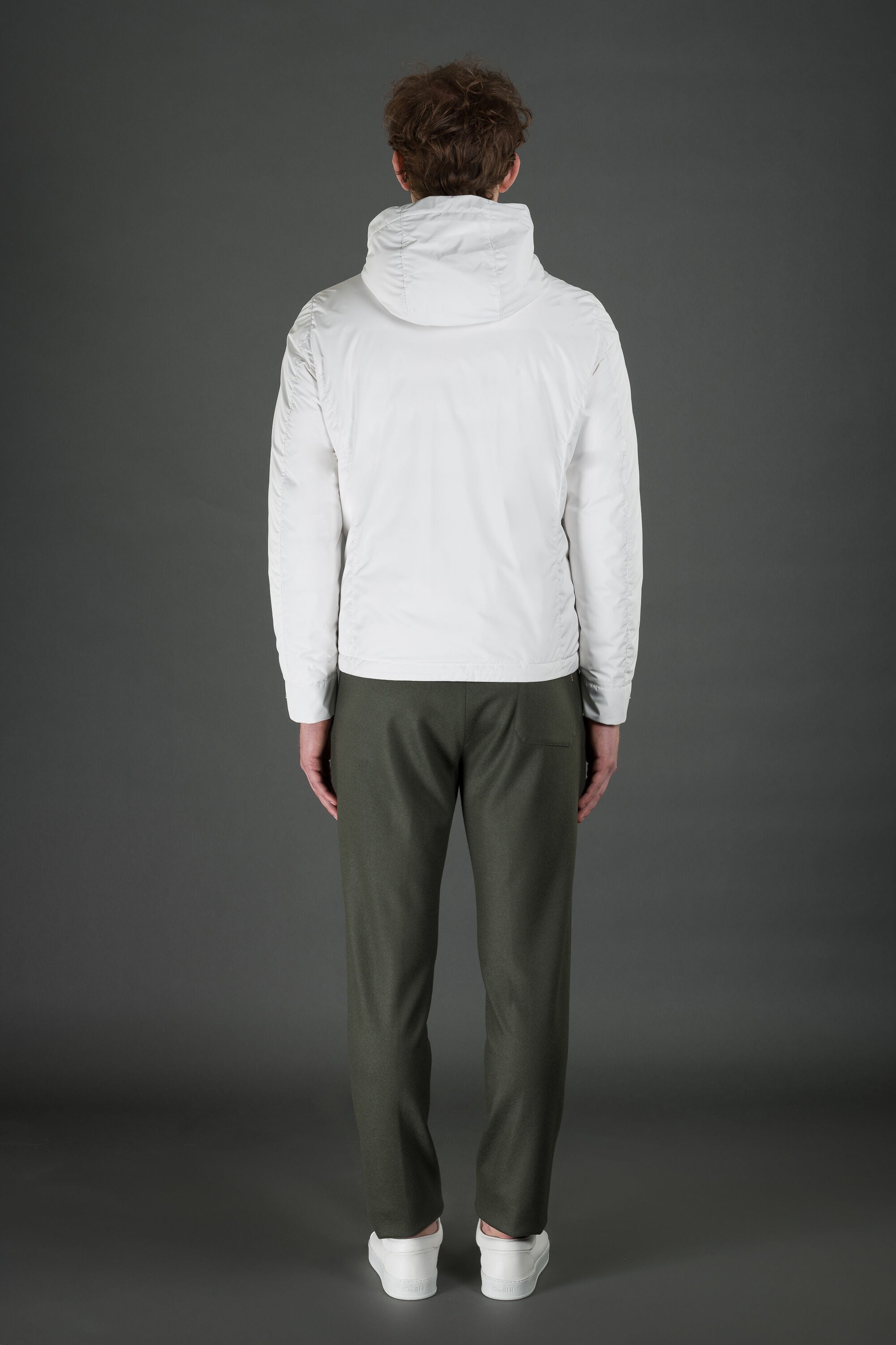 MOORER MEN'S WHITE HOODED ZIP JACKET