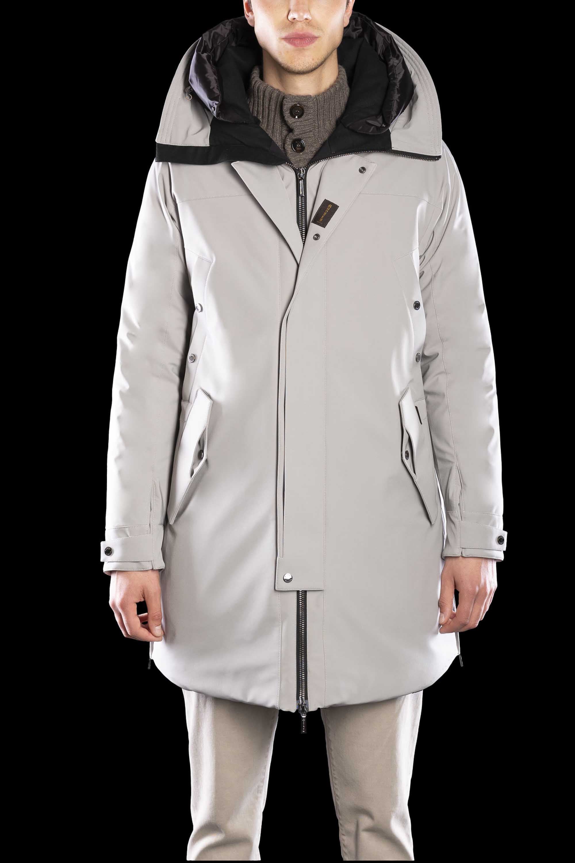 MOORER MEN'S MARBLE GRAY HOODED PARKA COAT