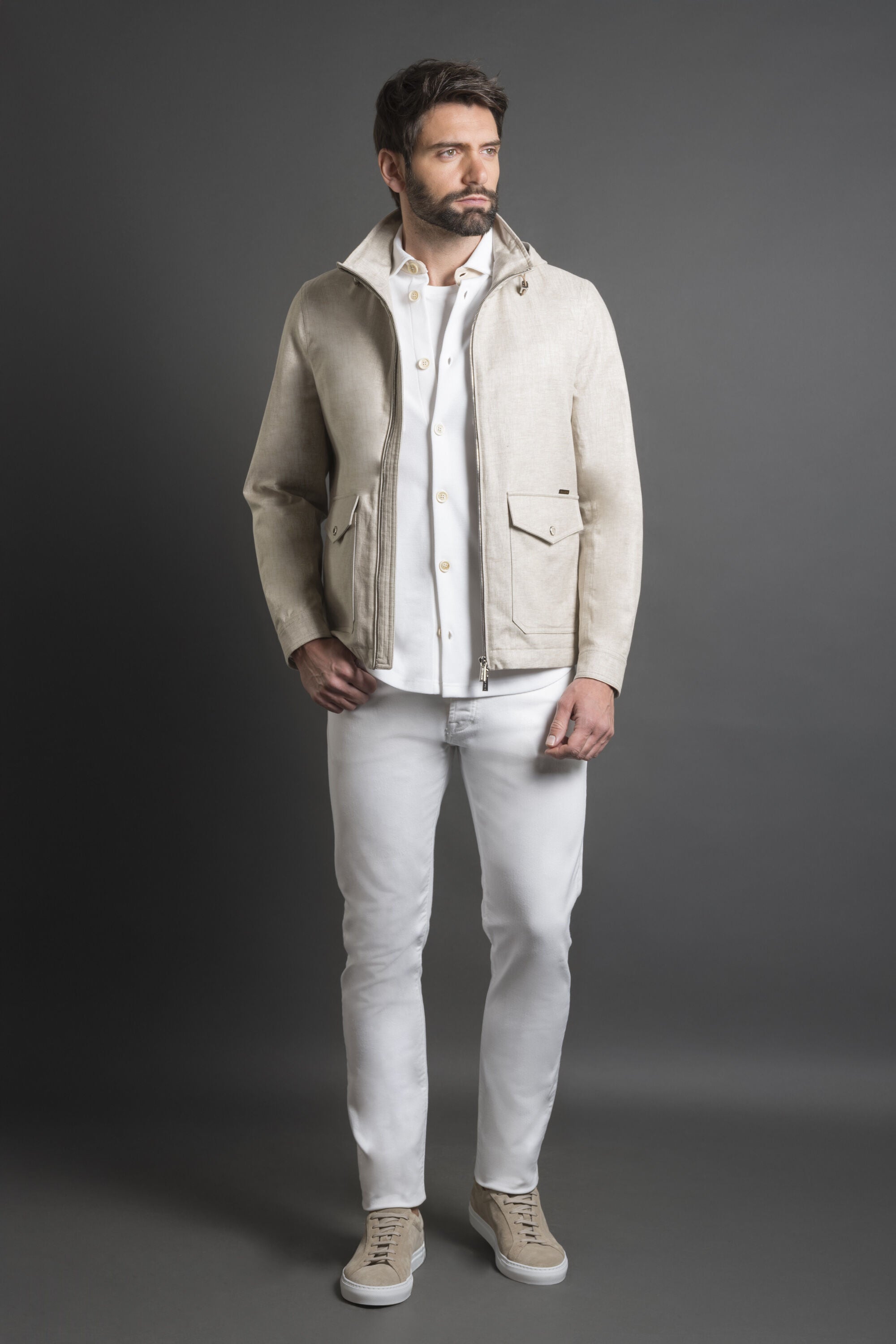 MOORER MEN'S SAND TAILORED JACKET WITH POCKETS