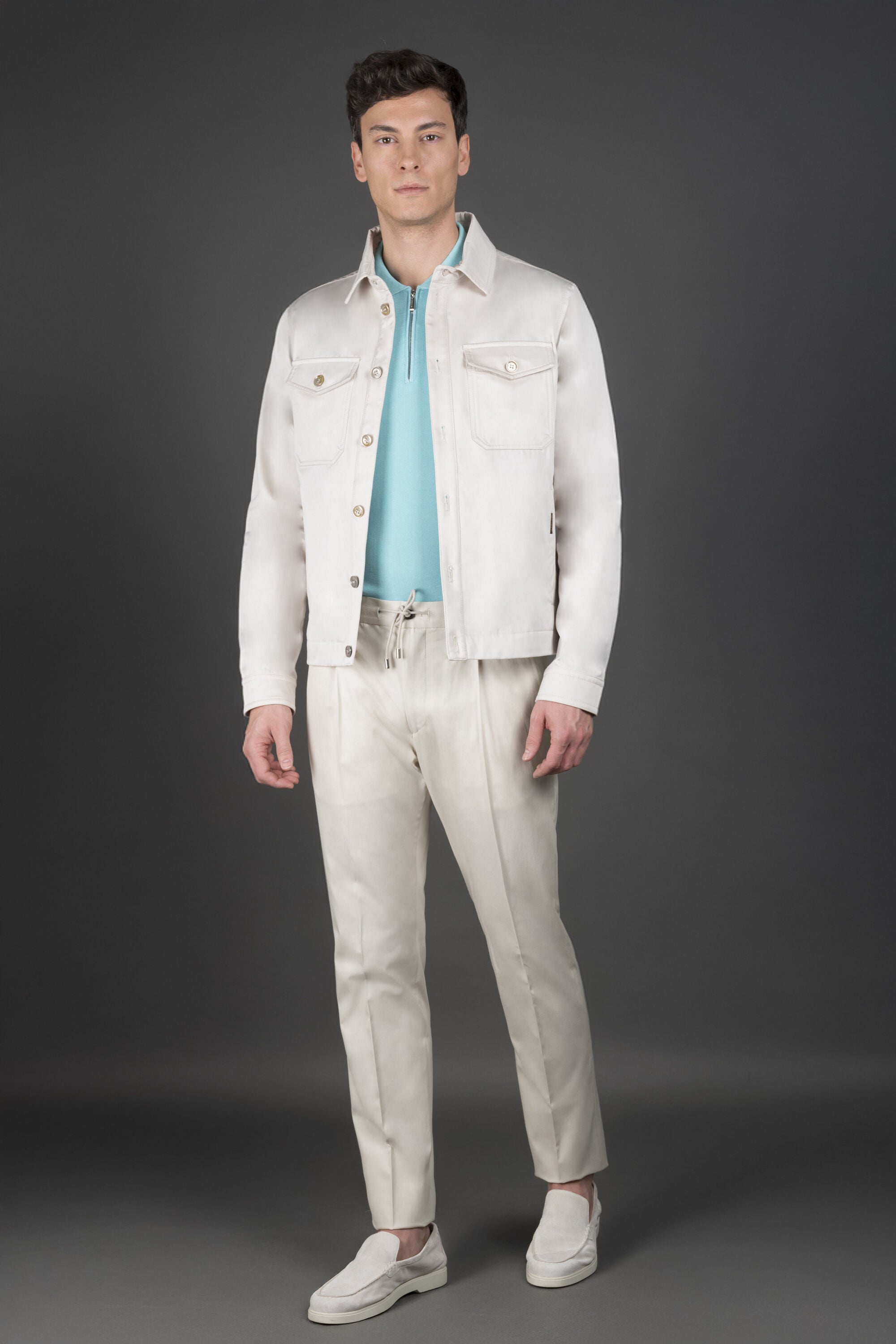 MOORER MEN'S CREAM BUTTON-UP JACKET WITH POCKETS