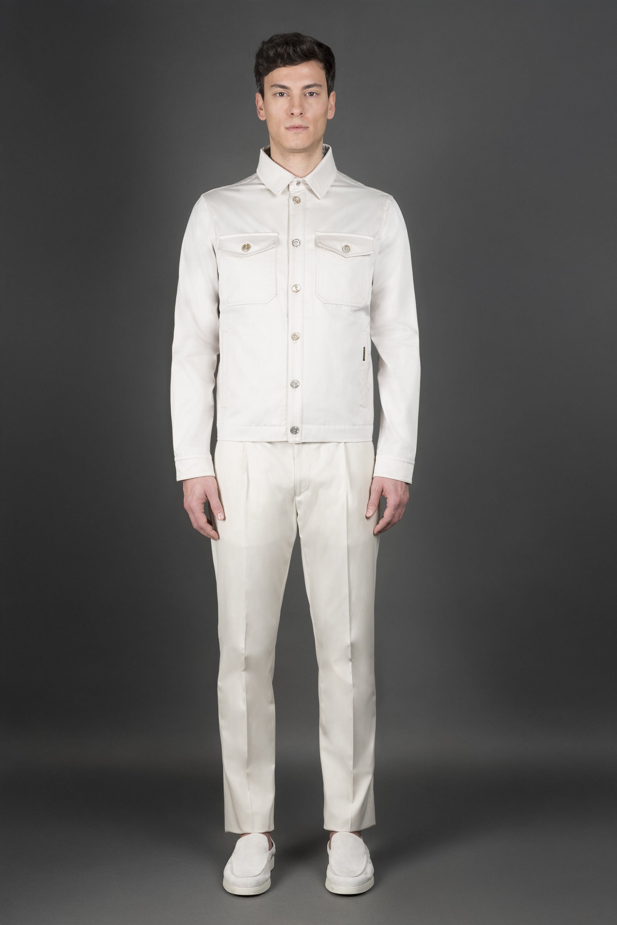 MOORER MEN'S CREAM BUTTON-UP JACKET WITH POCKETS