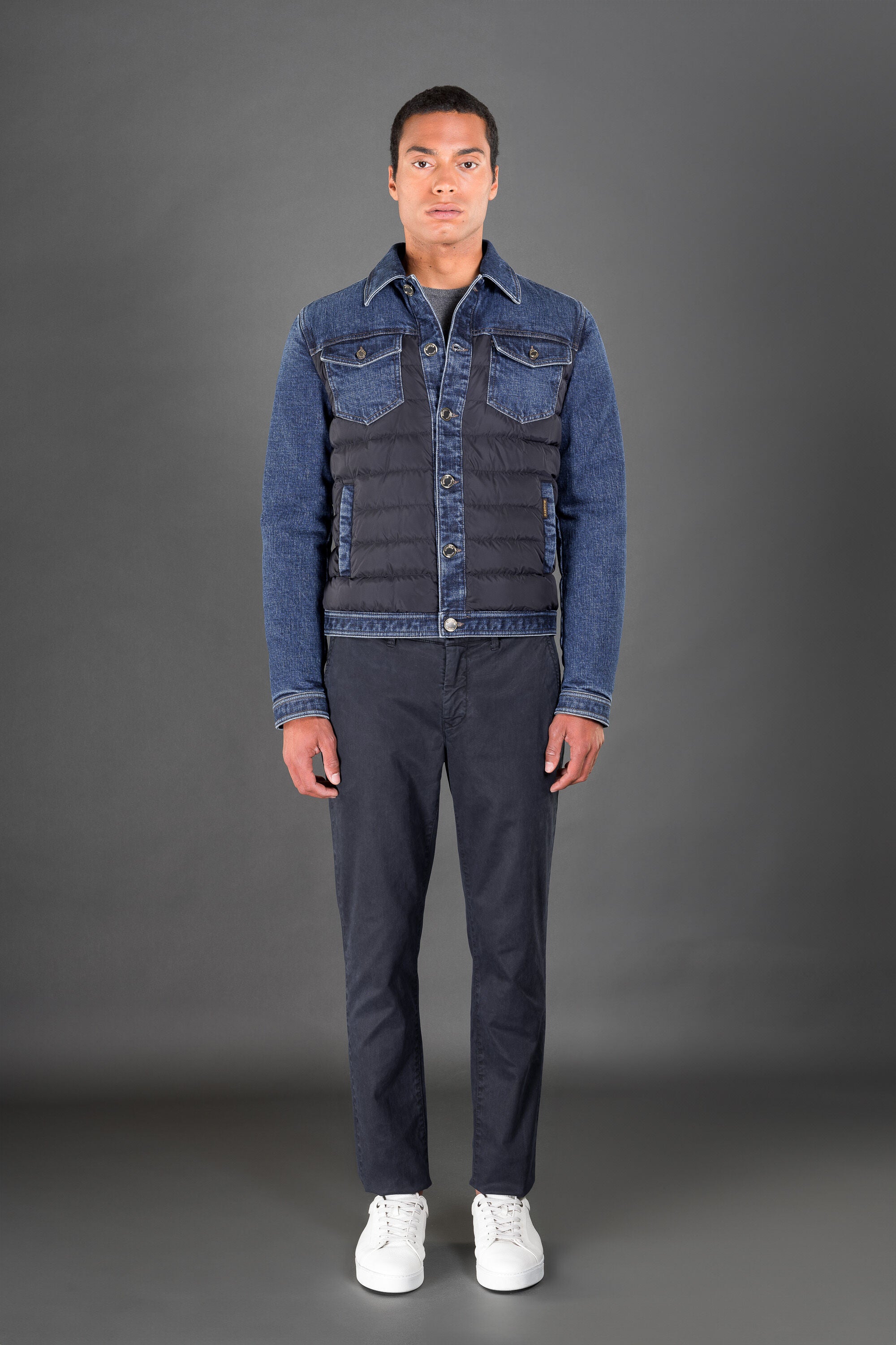 MOORER MEN'S BLUE DENIM AND QUILTED JACKET