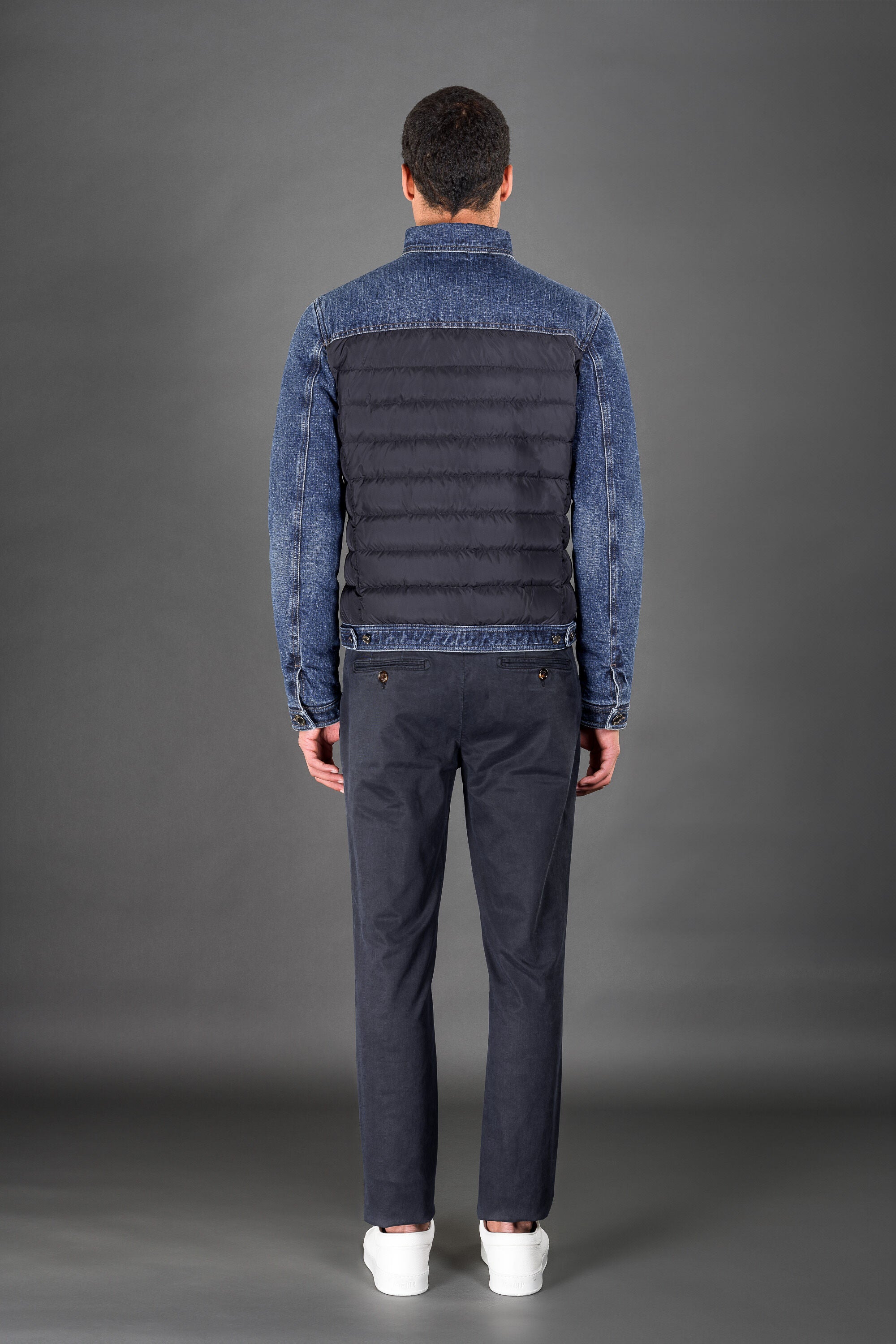 MOORER MEN'S BLUE DENIM AND QUILTED JACKET
