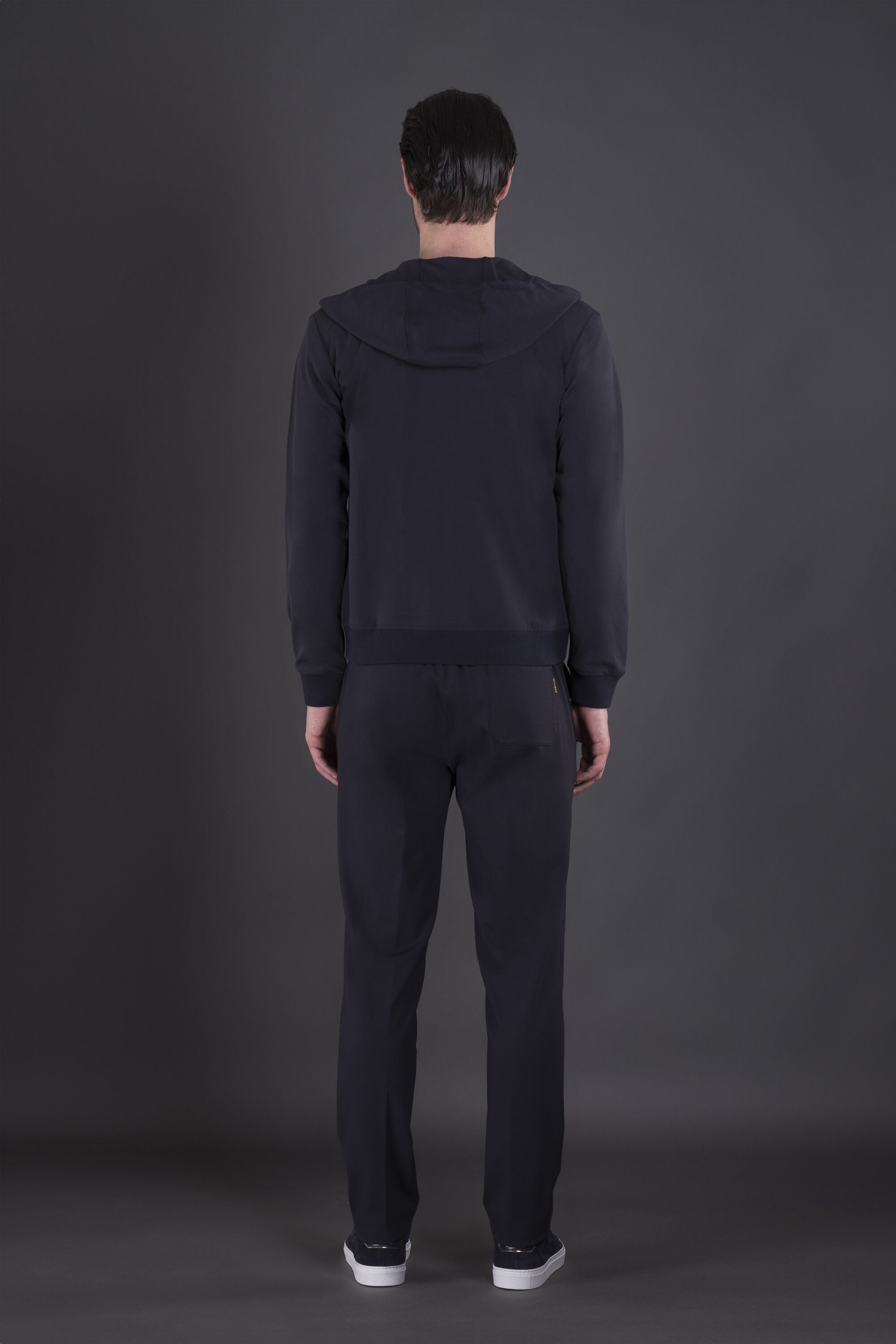 MOORER MEN'S NAVY ZIP-UP HOODIE JACKET