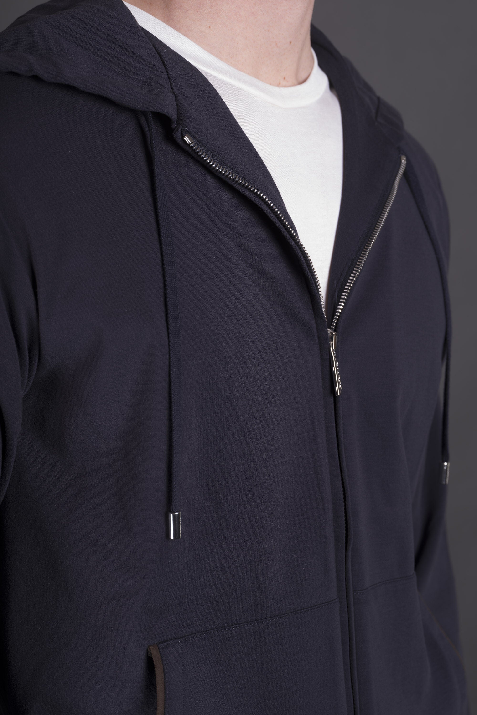 MOORER MEN'S NAVY ZIP-UP HOODIE JACKET