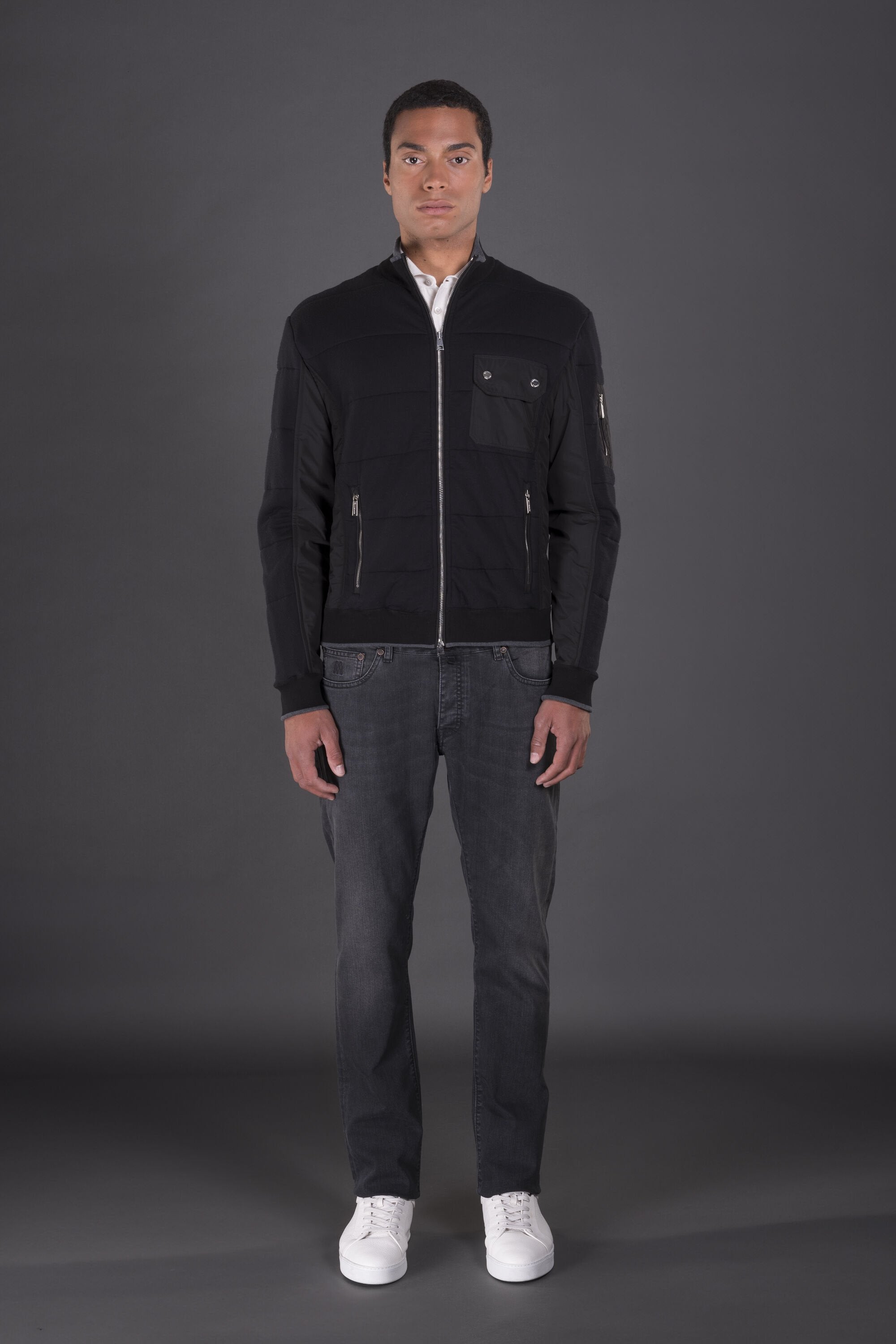 MOORER MEN'S BLACK QUILTED ZIP-UP JACKET