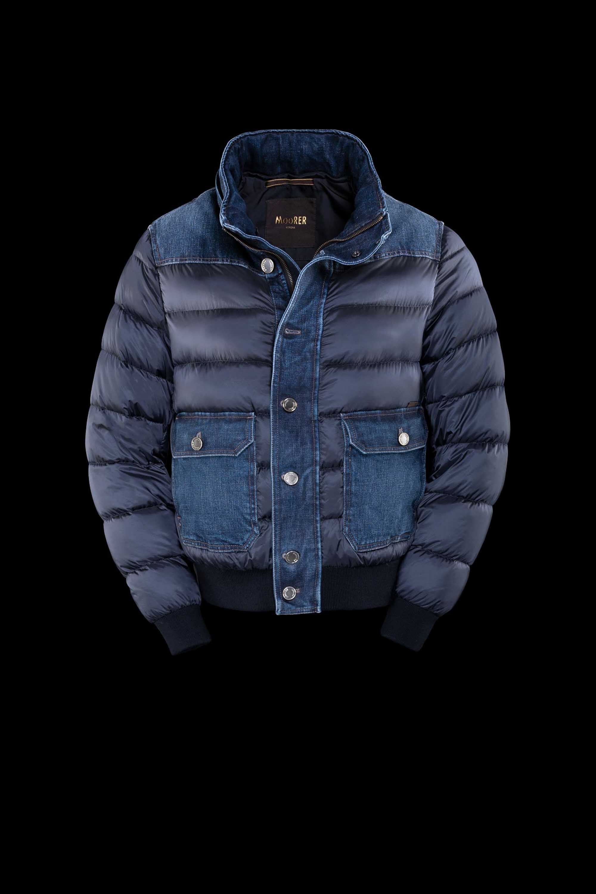 MOORER MEN'S BLUE QUILTED JACKET WITH DENIM ACCENTS