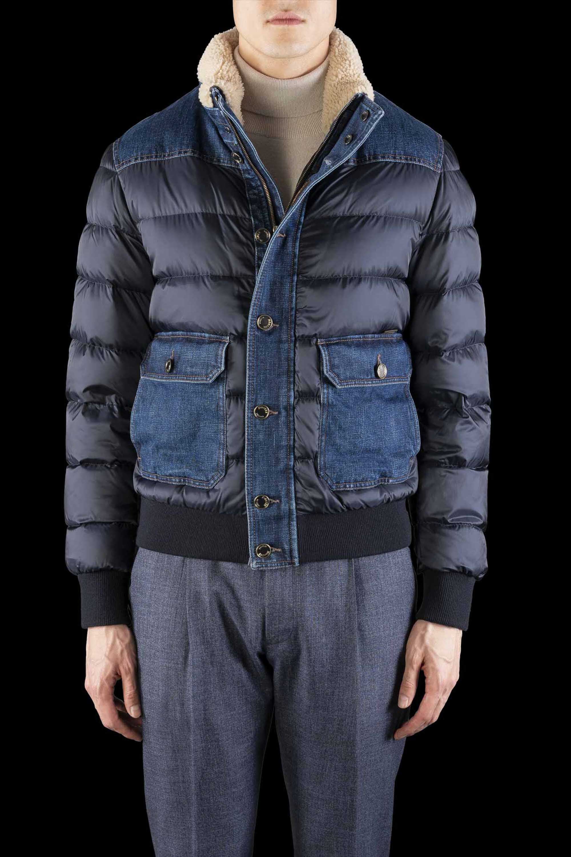 MOORER MEN'S BLUE QUILTED JACKET WITH DENIM ACCENTS
