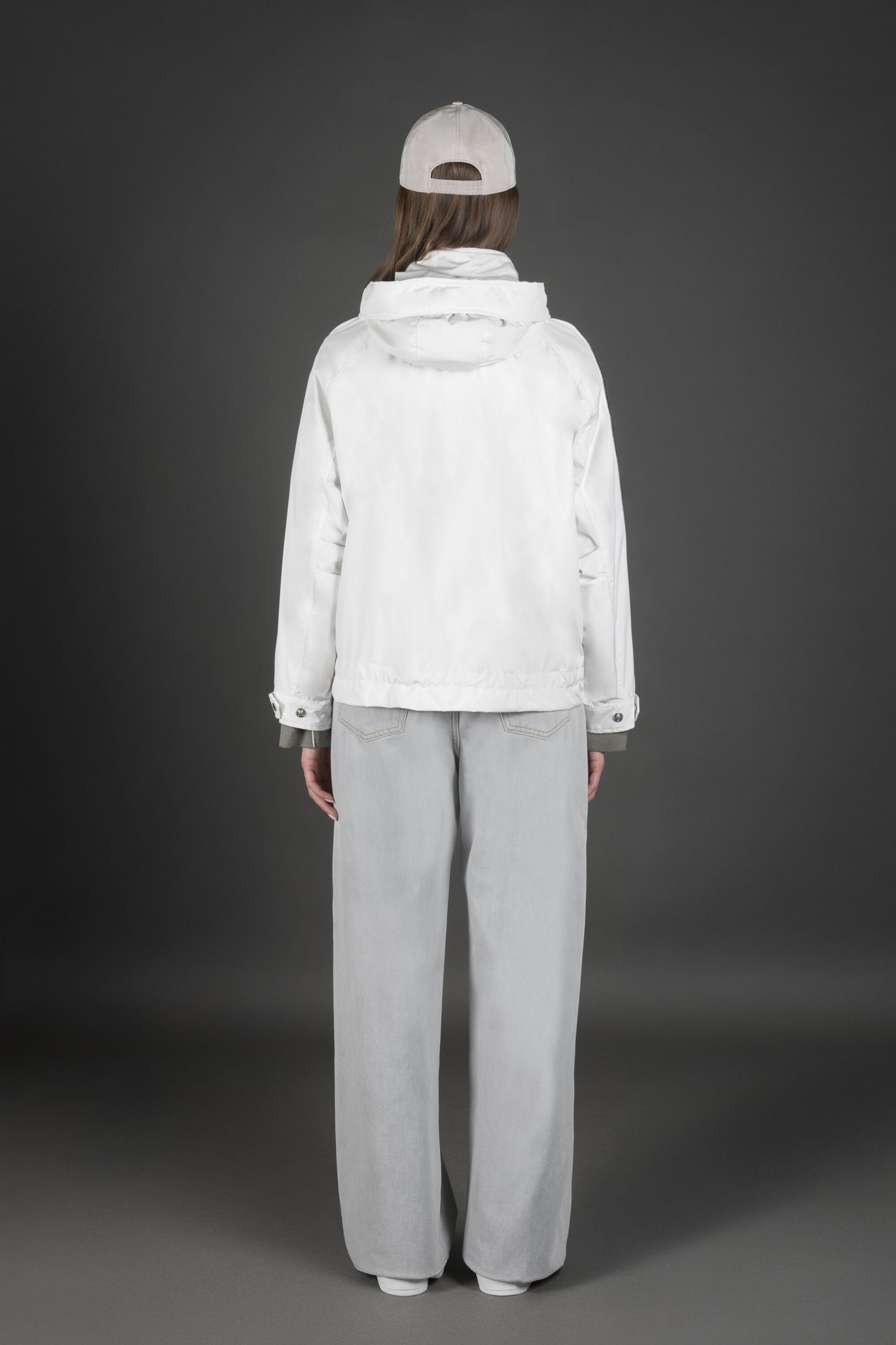 MOORER WOMEN'S WHITE HOODED JACKET WITH DRAWSTRINGS