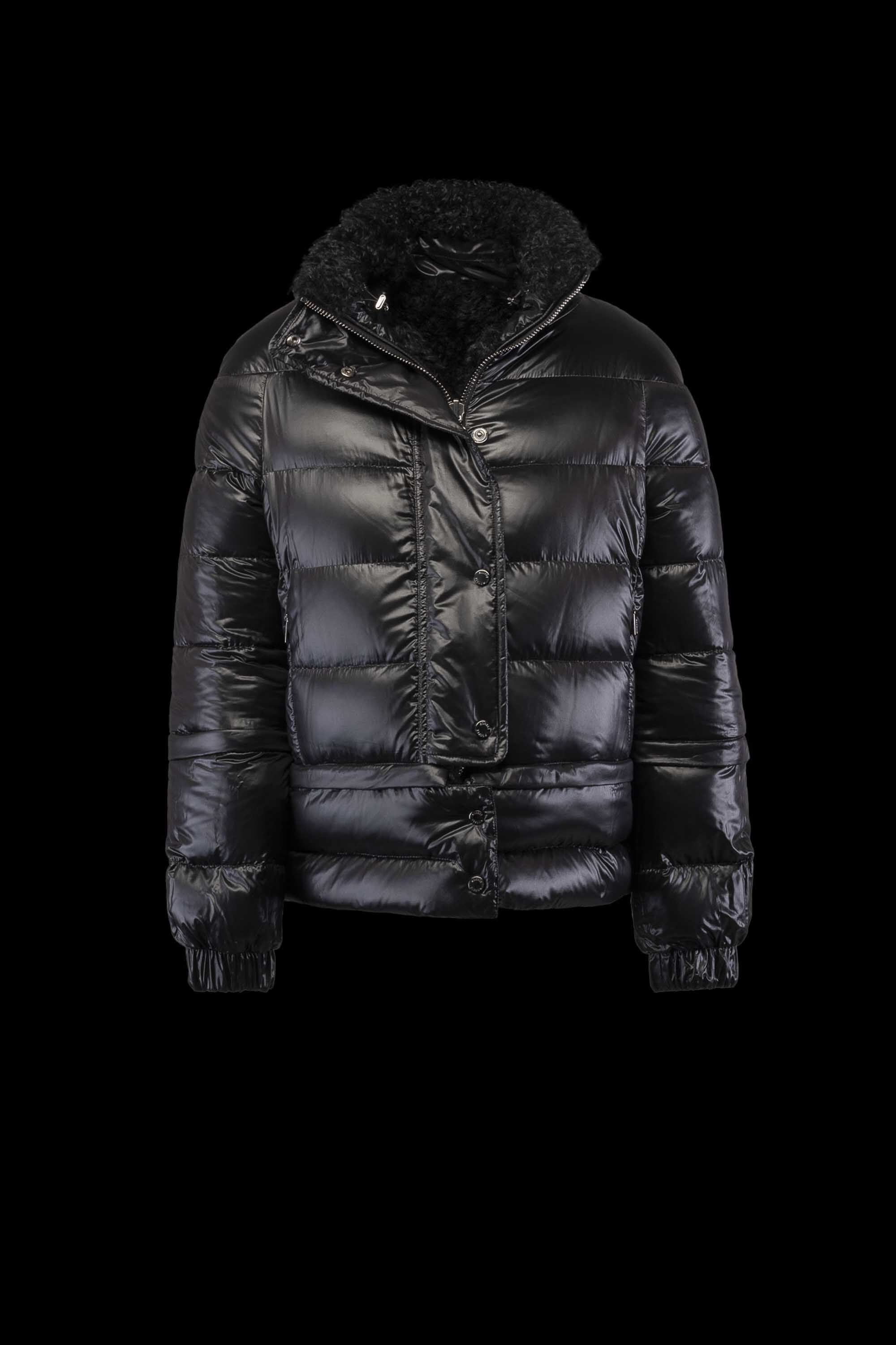 MOORER WOMEN'S BLACK PUFFER JACKET WITH SHEARLING COLLAR